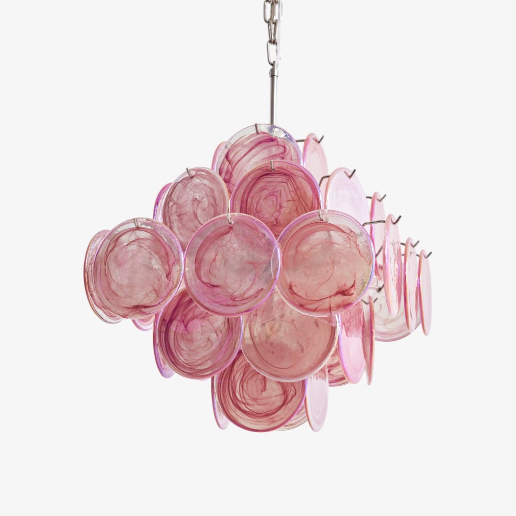 Aurora Chandelier Pink Glass Disc Layered Romantic - Blowlighting