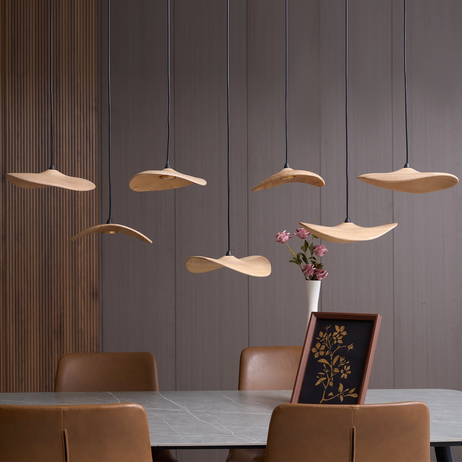 Abbott Modern Minimalist Empty Leaf Metal Wood Chandelier - Blowlighting