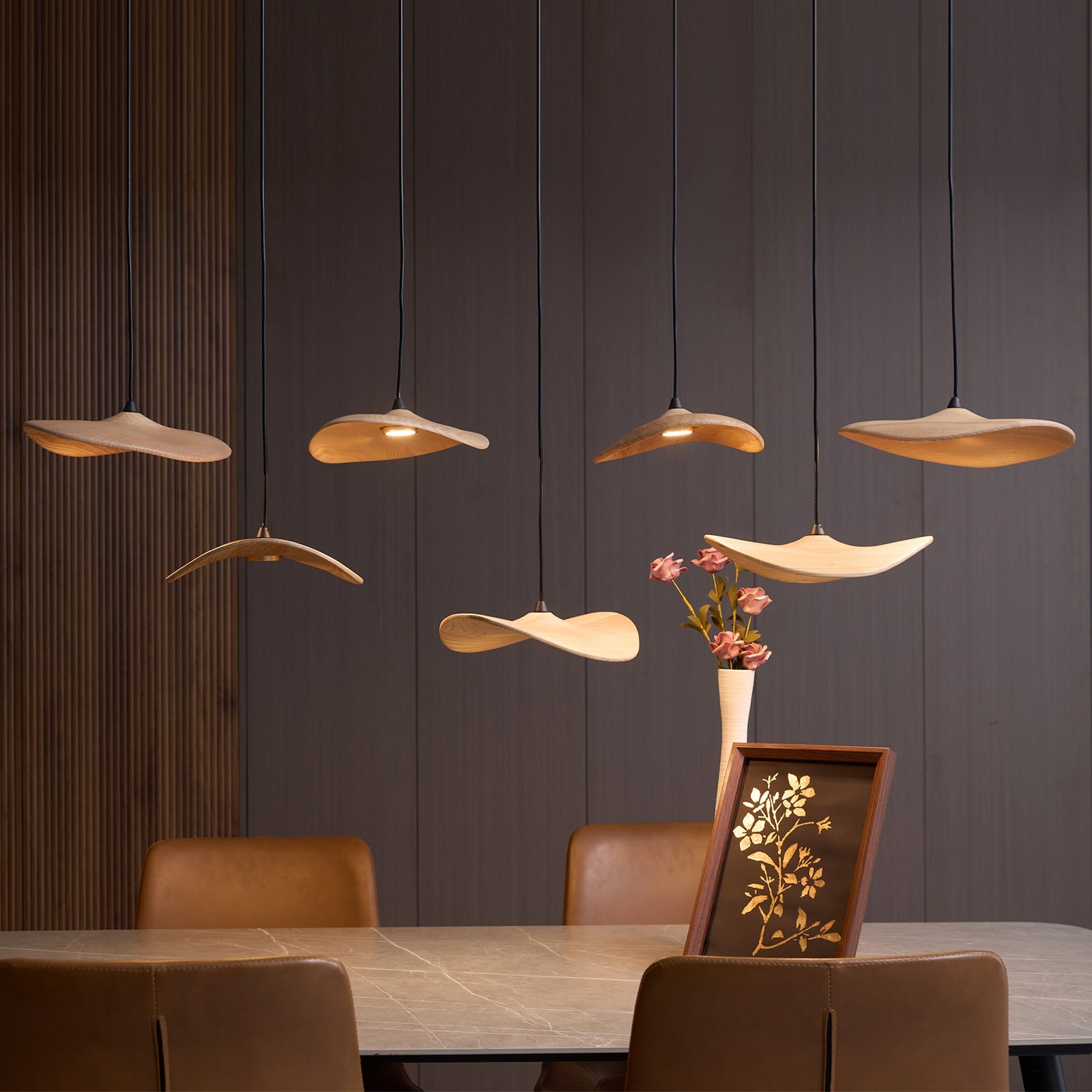 Abbott Modern Minimalist Empty Leaf Metal Wood Chandelier - Blowlighting