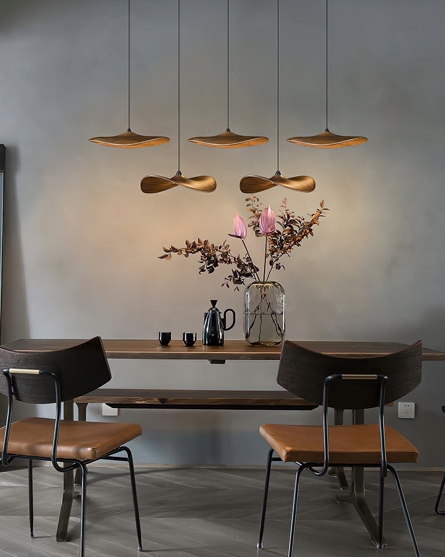 Abbott Modern Minimalist Empty Leaf Metal Wood Chandelier - Blowlighting