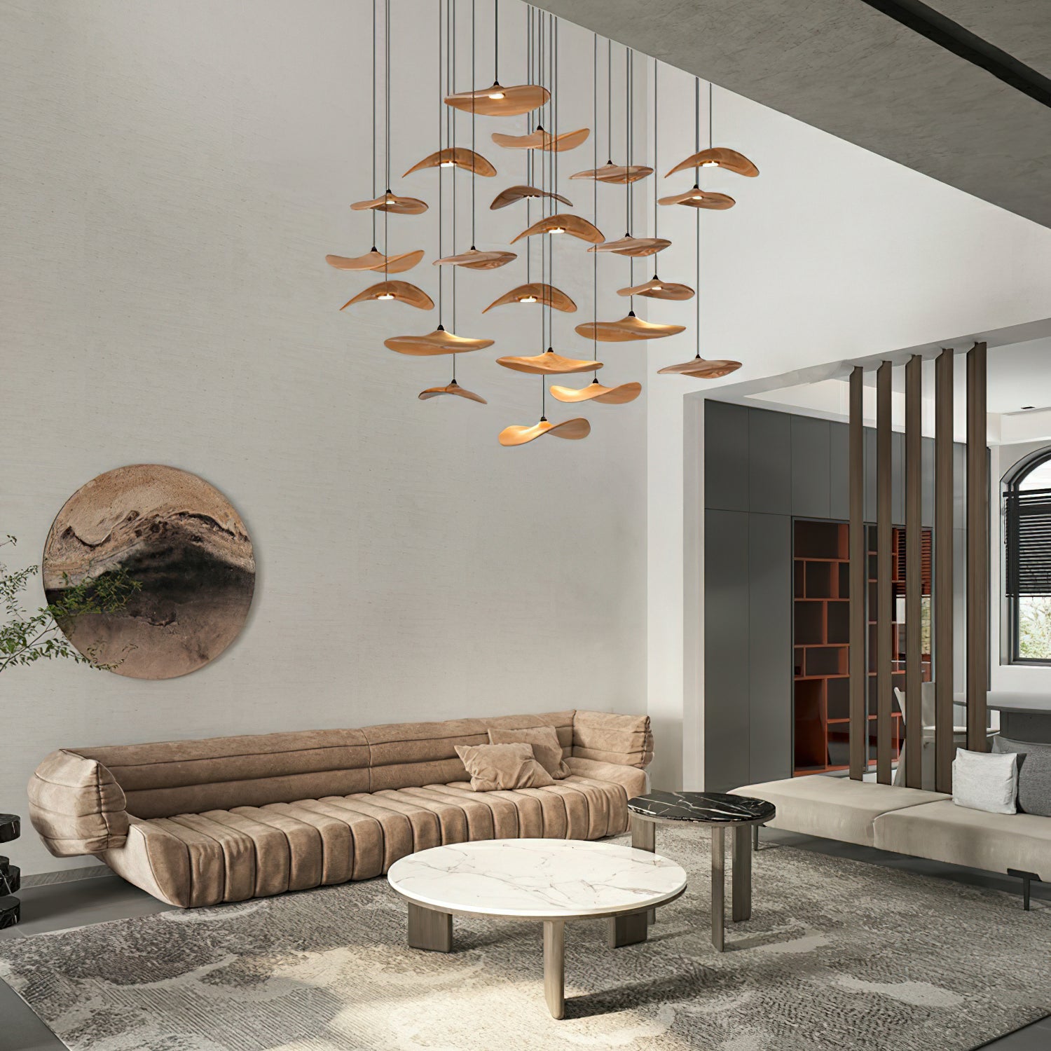 Abbott Modern Minimalist Empty Leaf Metal Wood Chandelier - Blowlighting