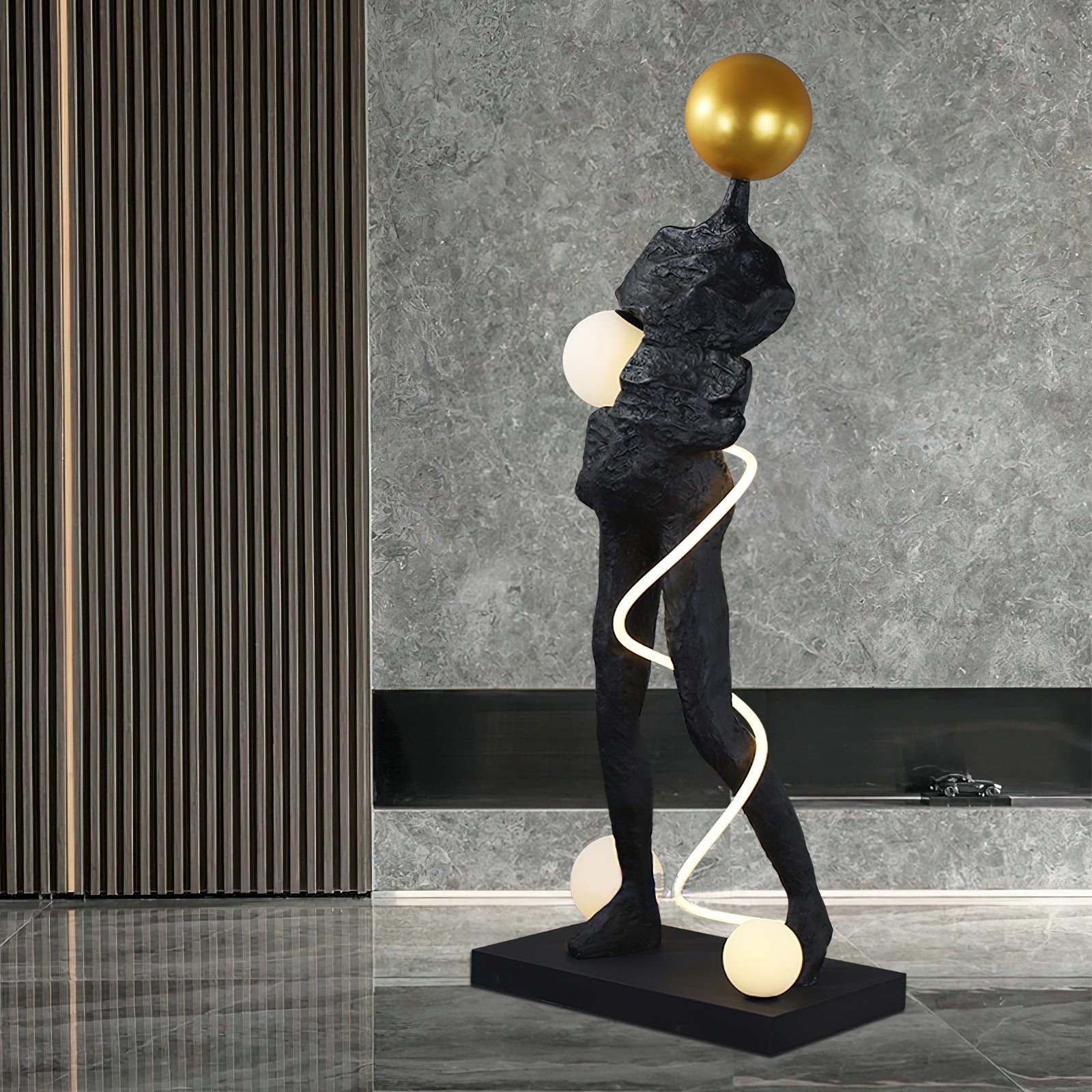 Nycaran Sculptural Black Metal Floor Lamp - Blowlighting