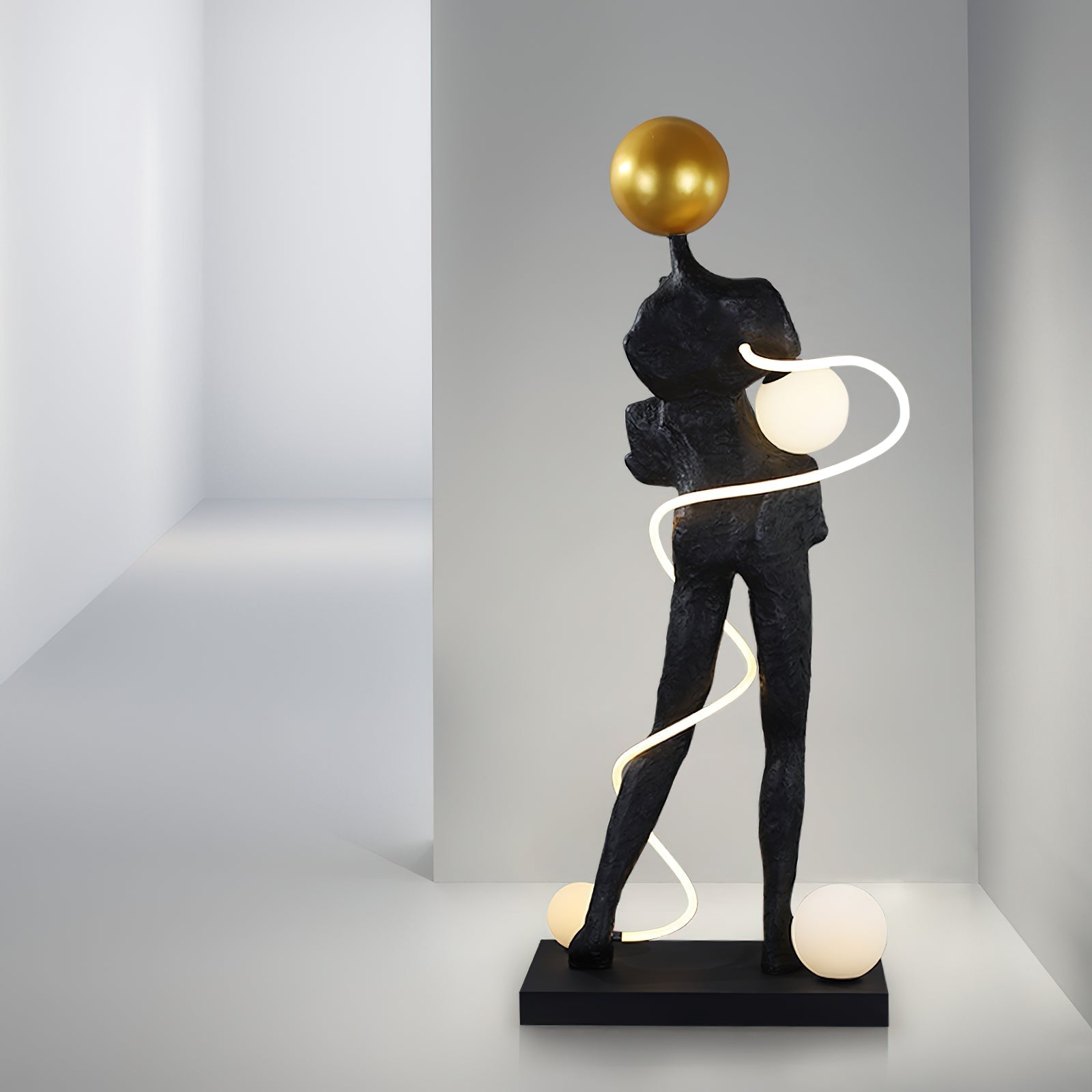 Nycaran Sculptural Black Metal Floor Lamp - Blowlighting
