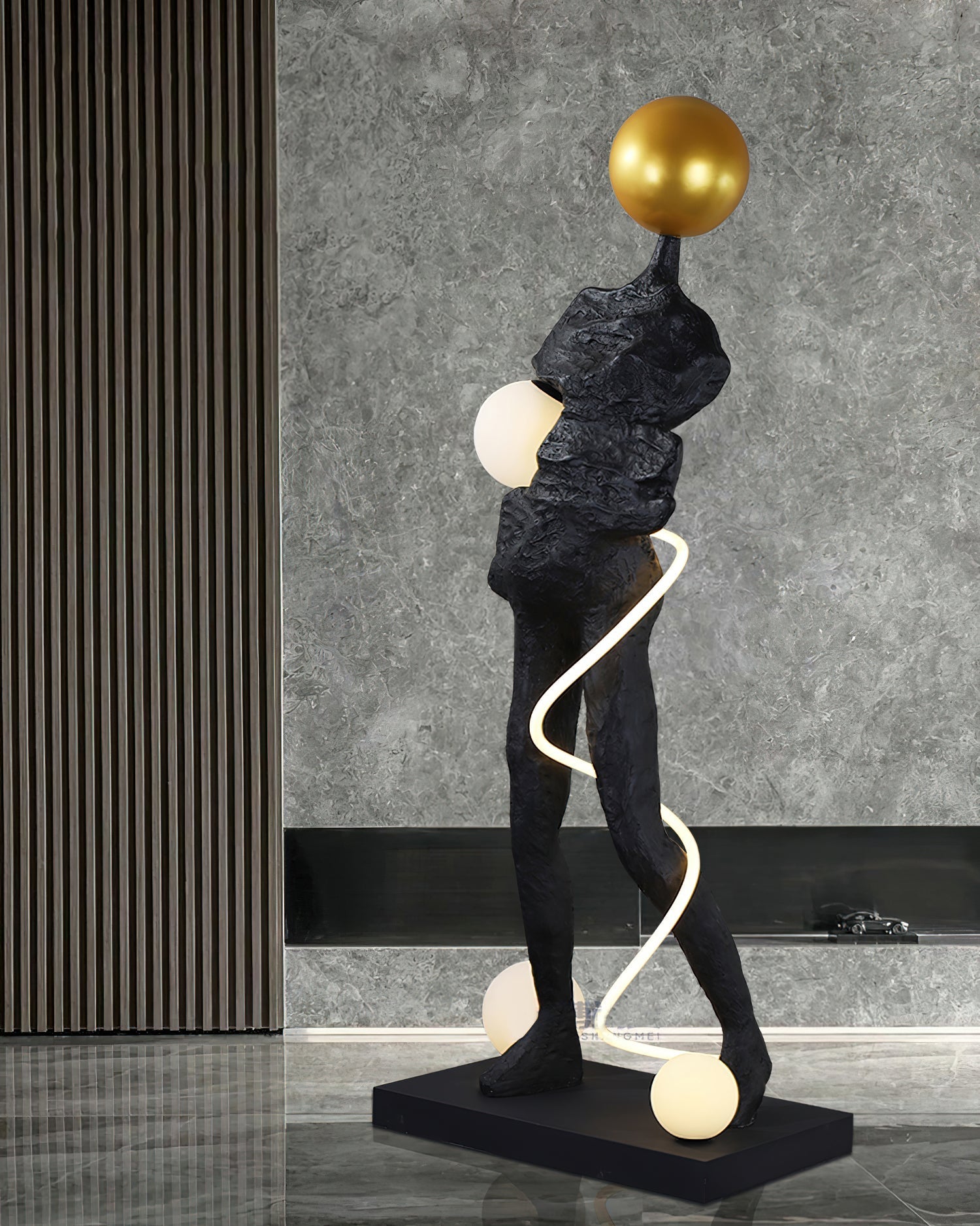 Nycaran Sculptural Black Metal Floor Lamp - Blowlighting