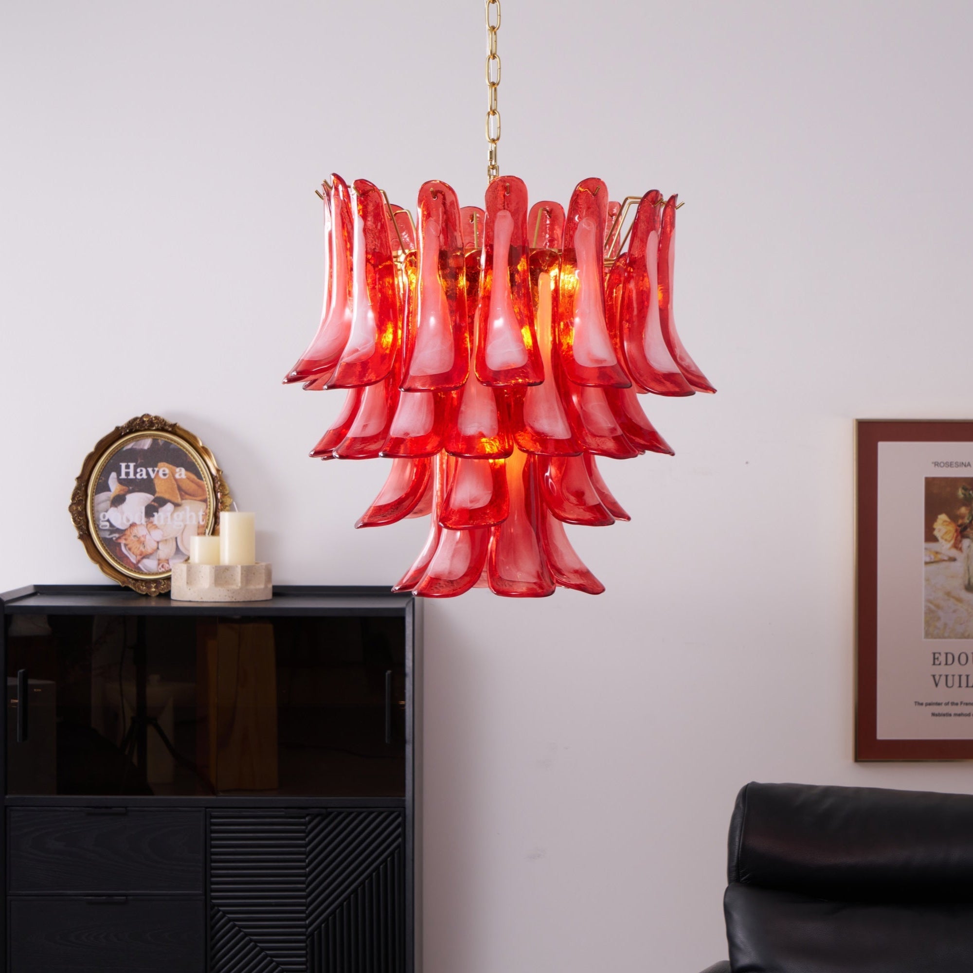 Aurora Chandelier Red Petal Glass Layered Artistic - Blowlighting