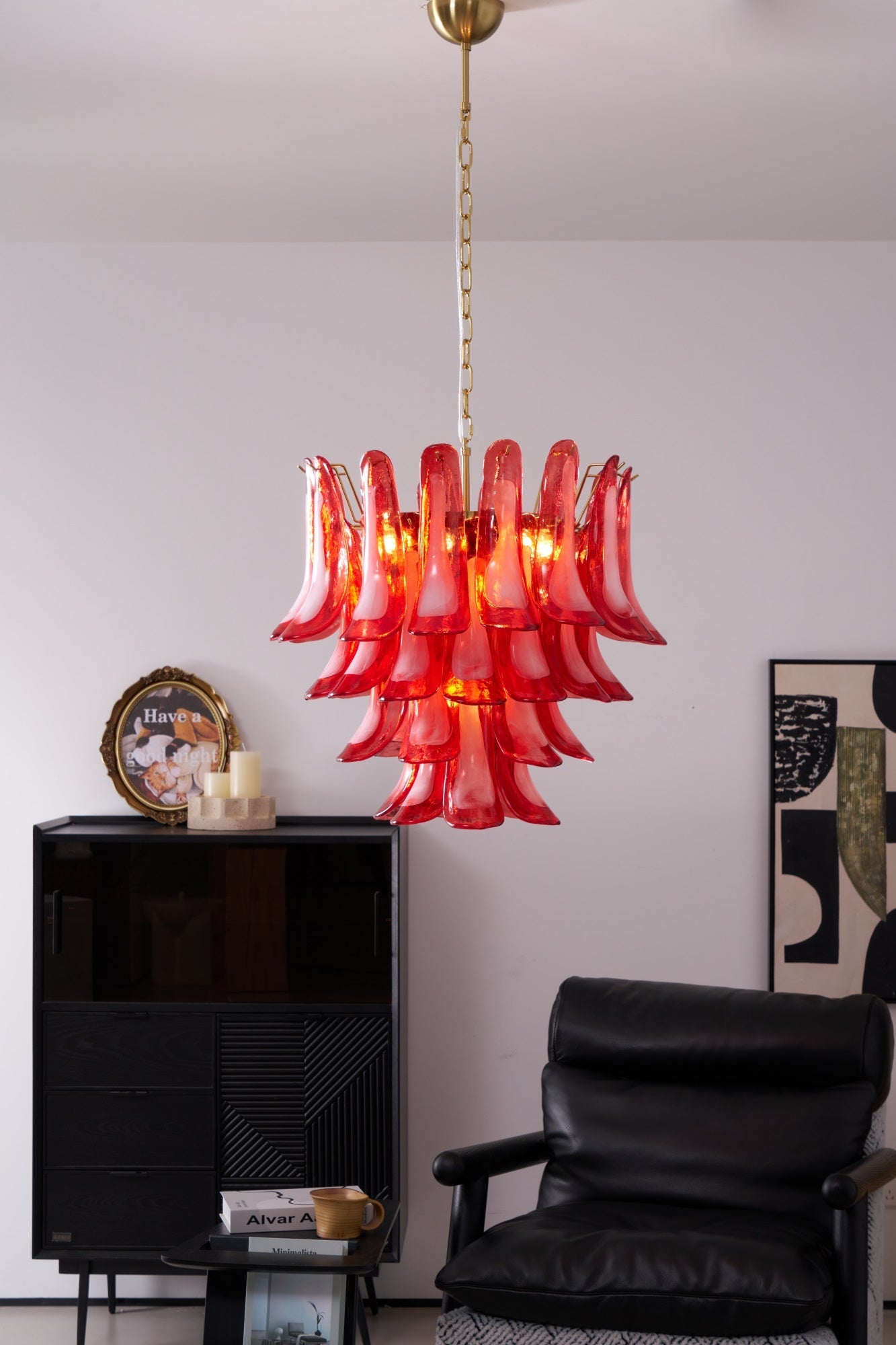 Aurora Chandelier Red Petal Glass Layered Artistic - Blowlighting