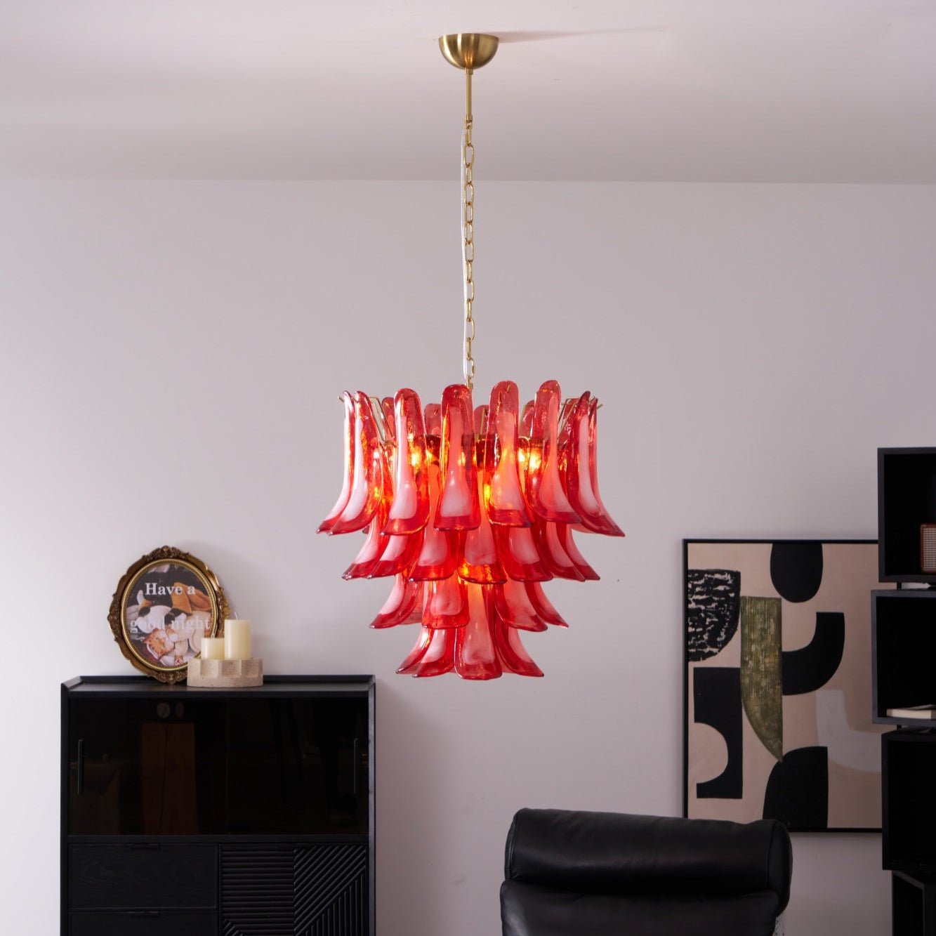 Aurora Chandelier Red Petal Glass Layered Artistic - Blowlighting