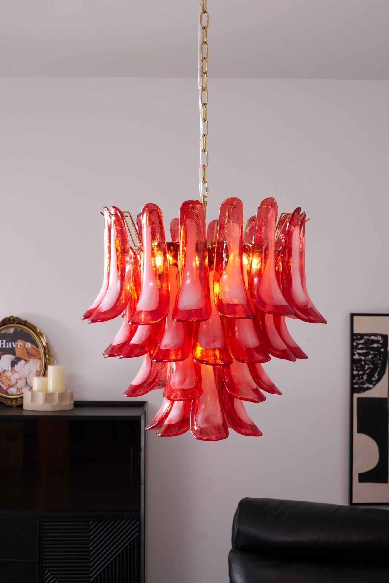 Aurora Chandelier Red Petal Glass Layered Artistic - Blowlighting
