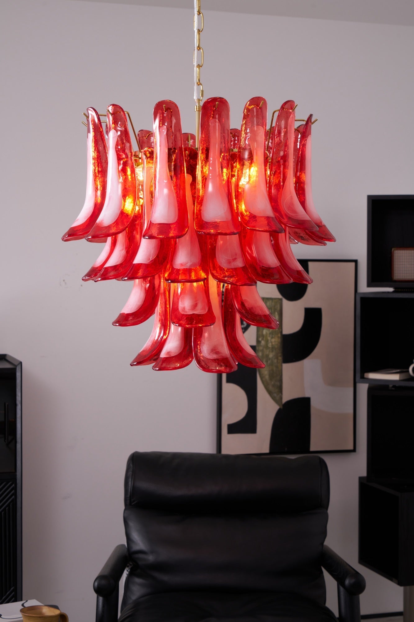 Aurora Chandelier Red Petal Glass Layered Artistic - Blowlighting