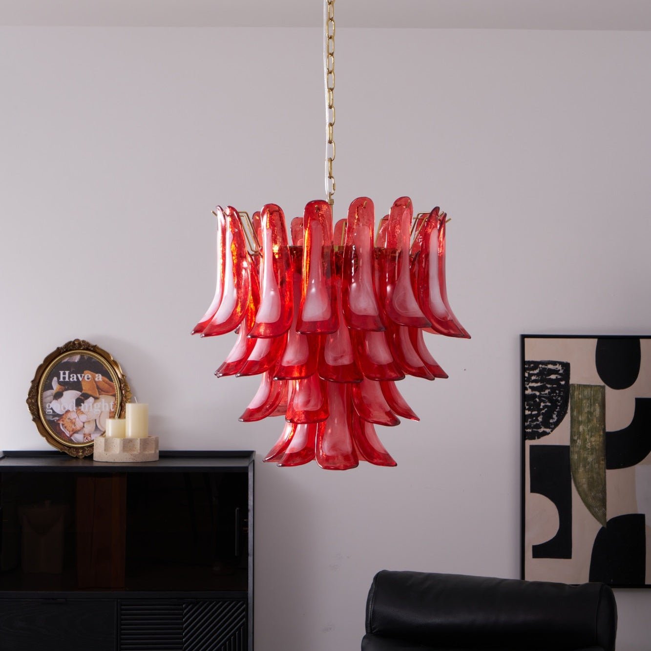 Aurora Chandelier Red Petal Glass Layered Artistic - Blowlighting