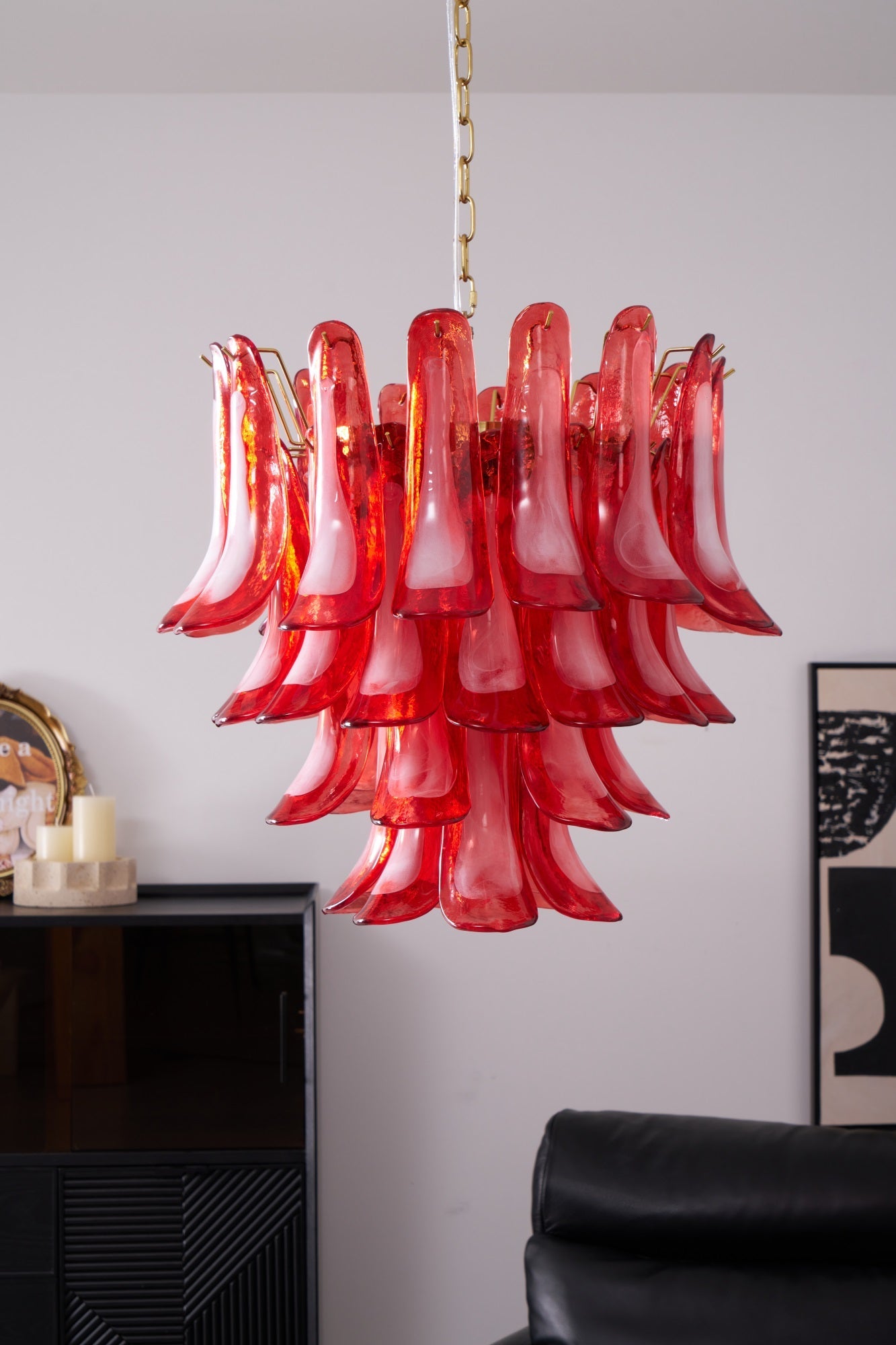 Aurora Chandelier Red Petal Glass Layered Artistic - Blowlighting