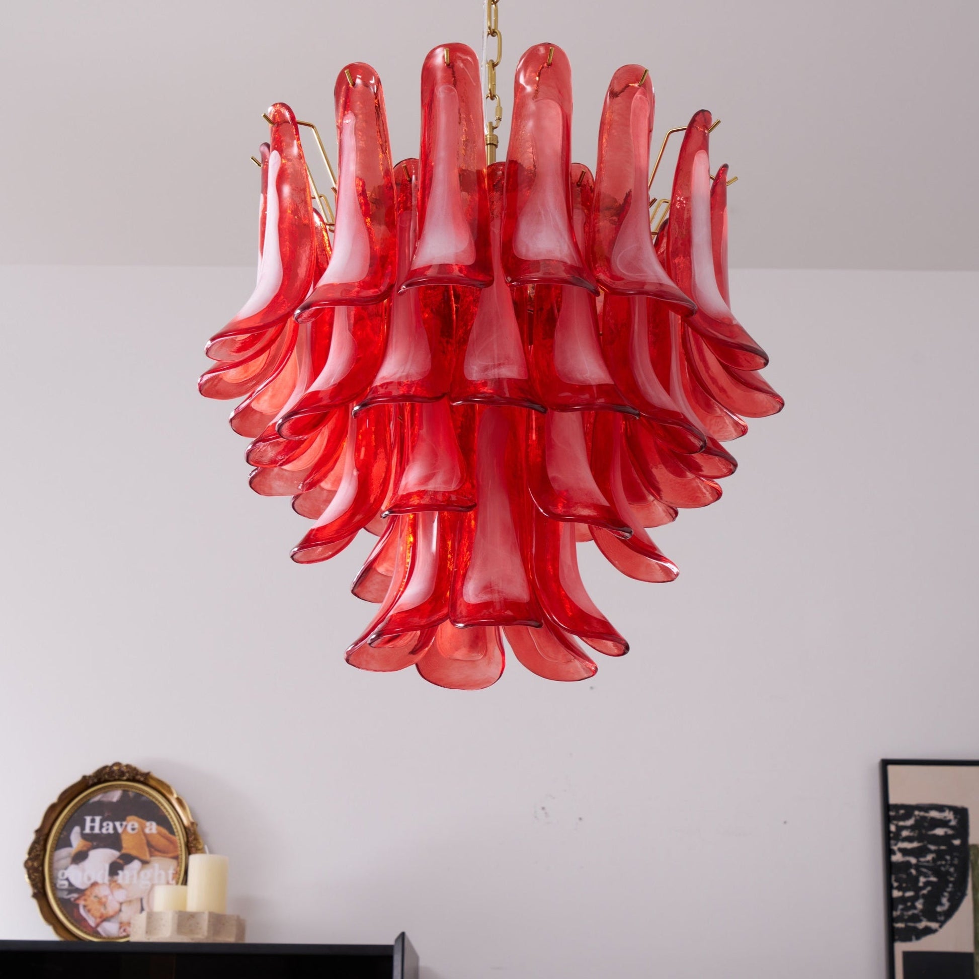 Aurora Chandelier Red Petal Glass Layered Artistic - Blowlighting