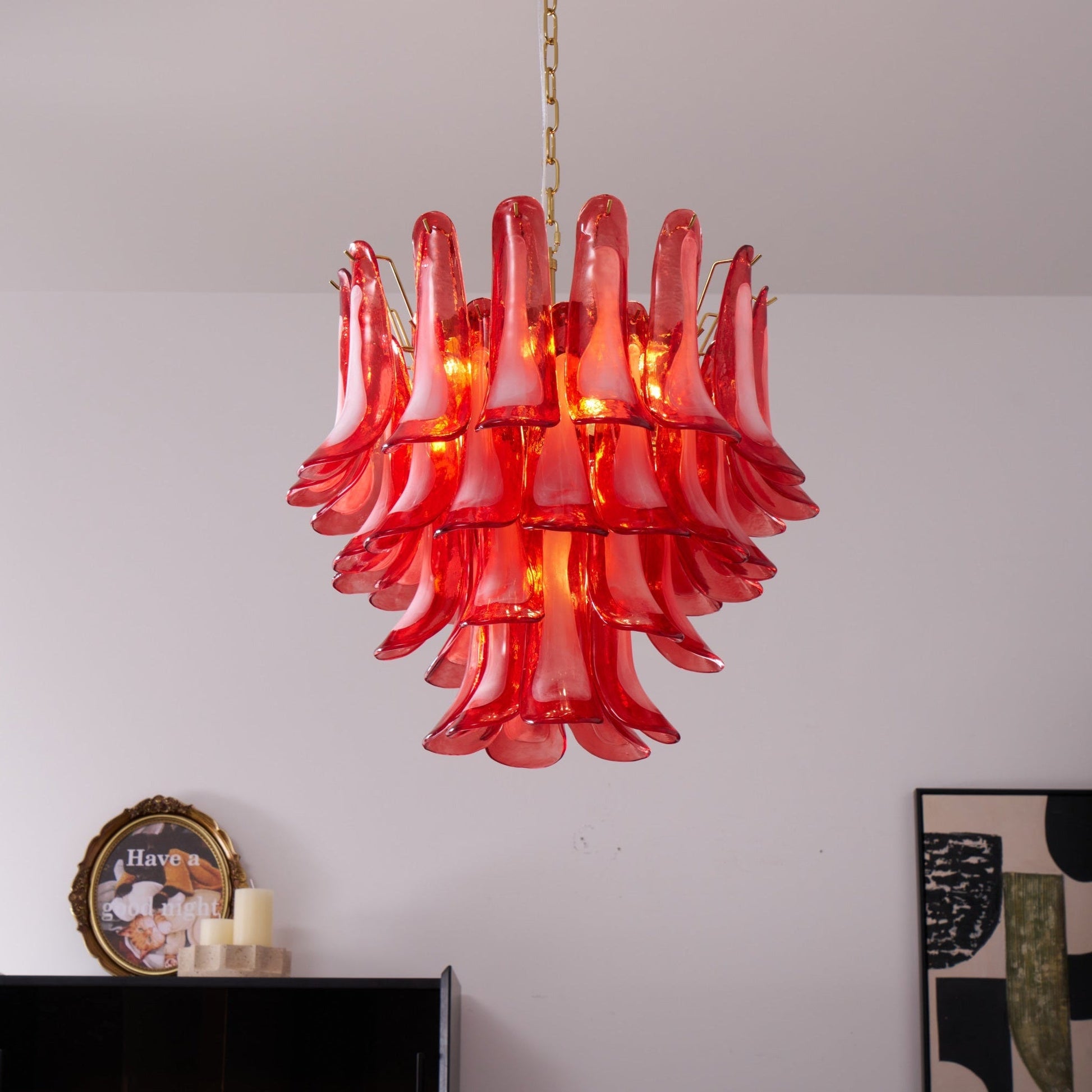 Aurora Chandelier Red Petal Glass Layered Artistic - Blowlighting