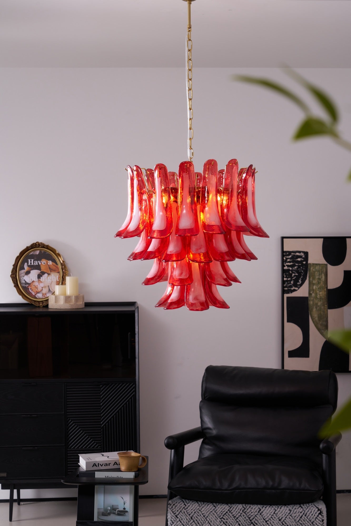 Aurora Chandelier Red Petal Glass Layered Artistic - Blowlighting