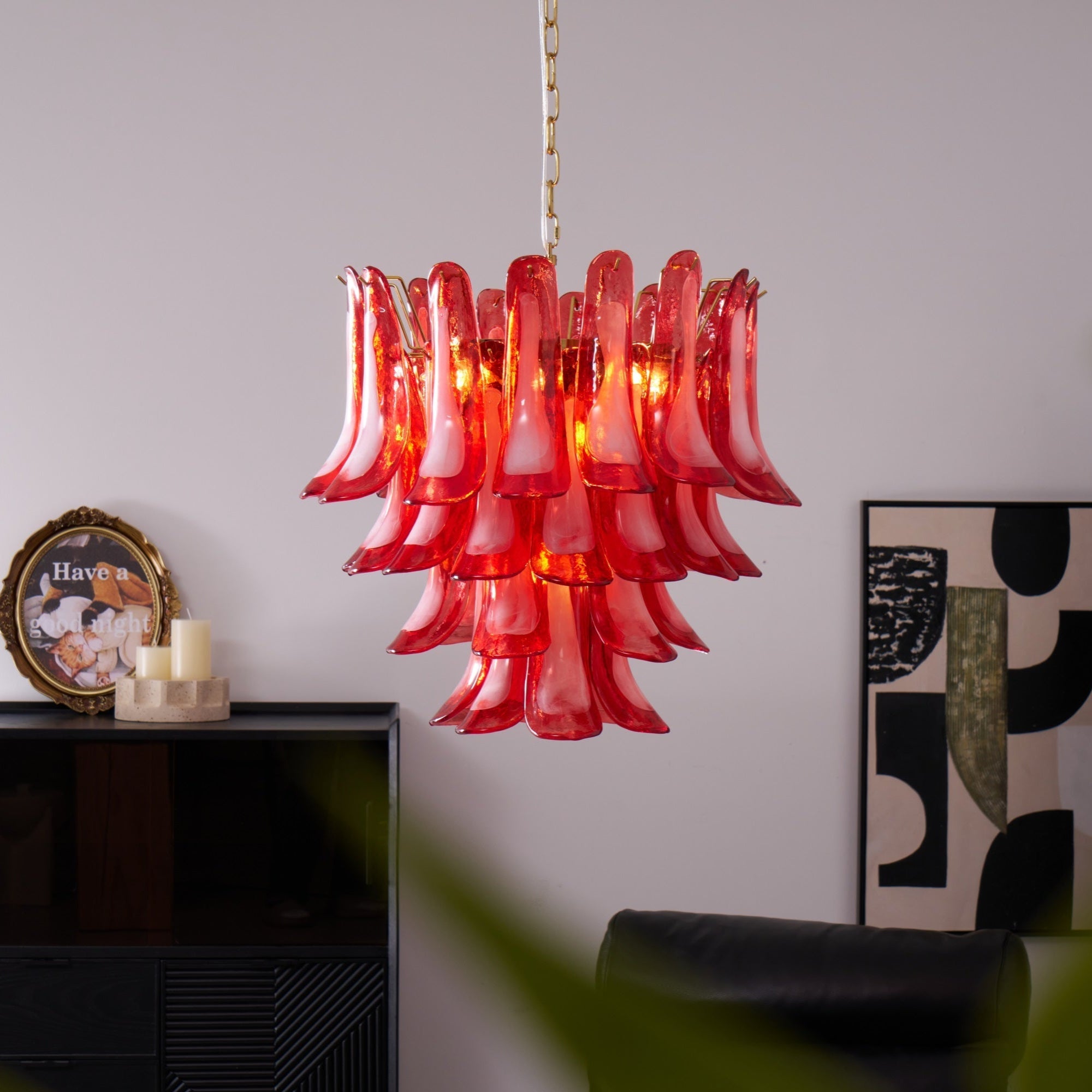 Aurora Chandelier Red Petal Glass Layered Artistic - Blowlighting