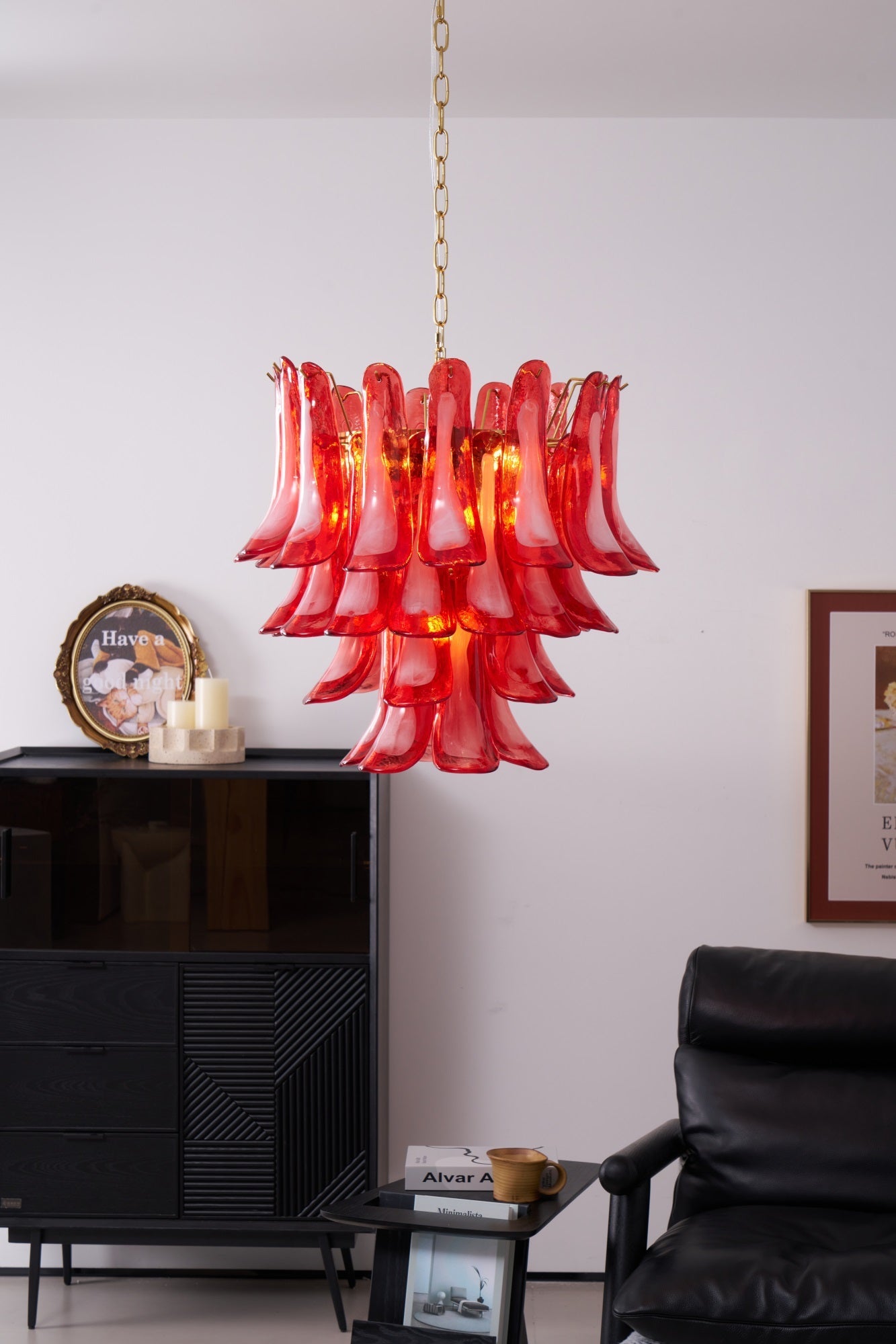 Aurora Chandelier Red Petal Glass Layered Artistic - Blowlighting