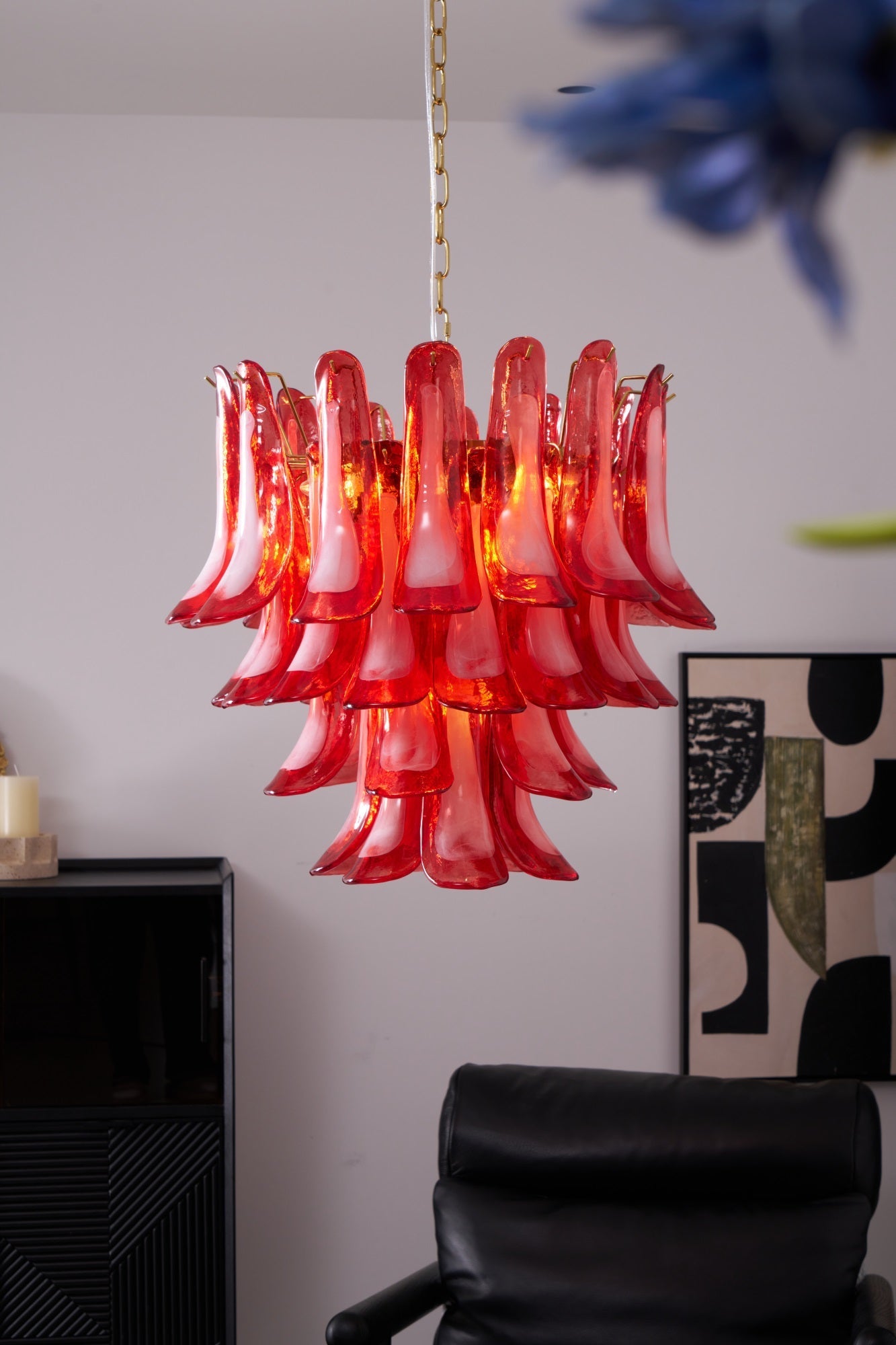 Aurora Chandelier Red Petal Glass Layered Artistic - Blowlighting