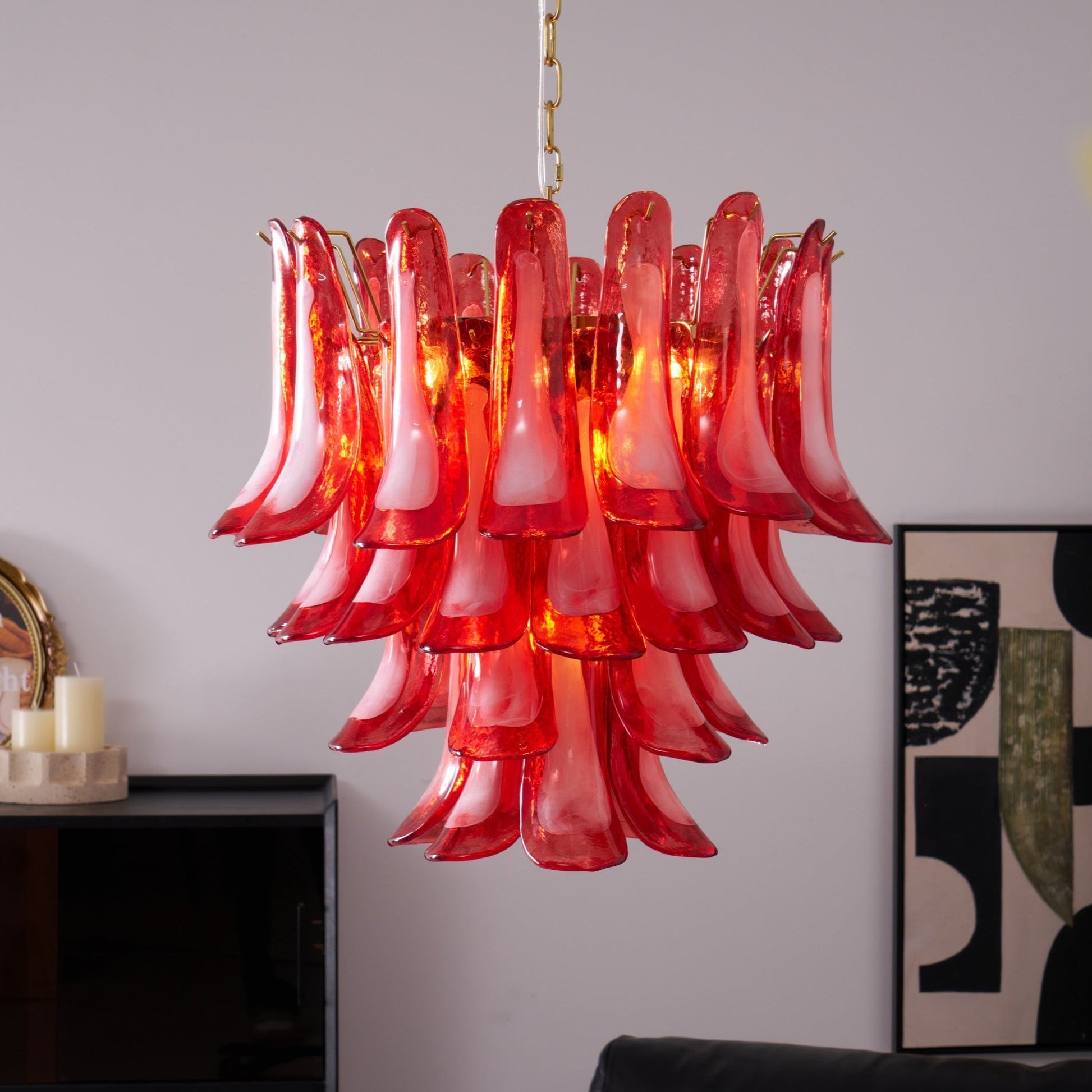 Aurora Chandelier Red Petal Glass Layered Artistic - Blowlighting