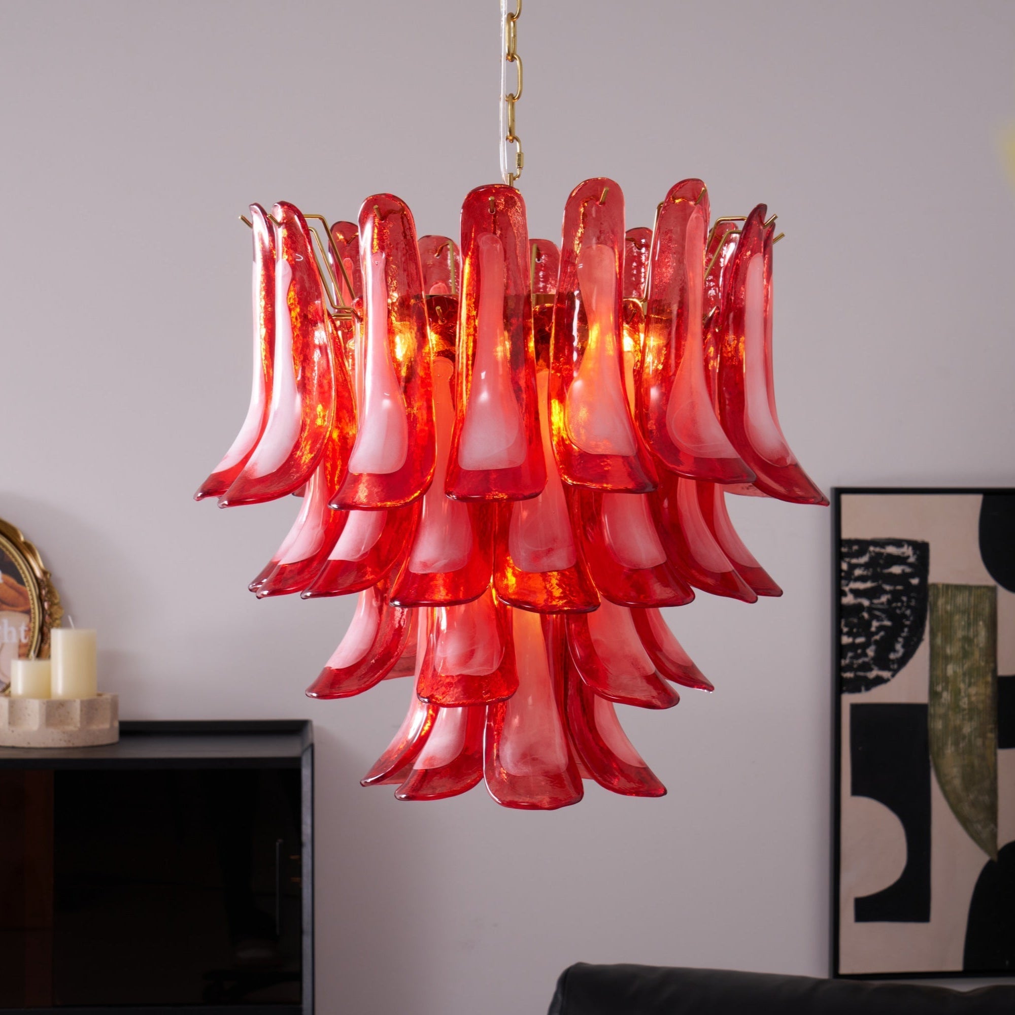 Aurora Chandelier Red Petal Glass Layered Artistic - Blowlighting