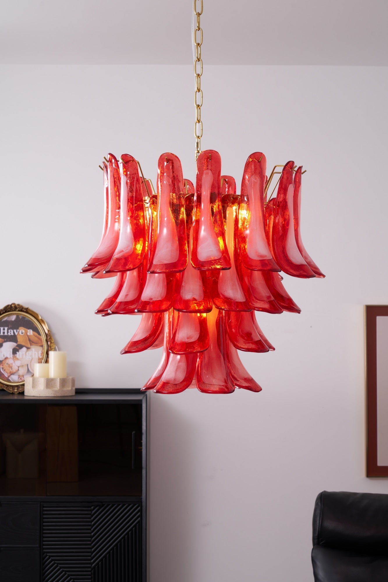Aurora Chandelier Red Petal Glass Layered Artistic - Blowlighting