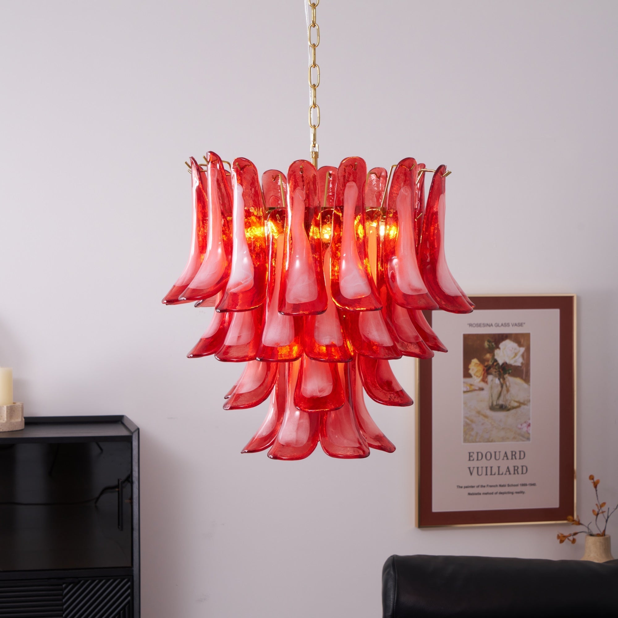 Aurora Chandelier Red Petal Glass Layered Artistic - Blowlighting