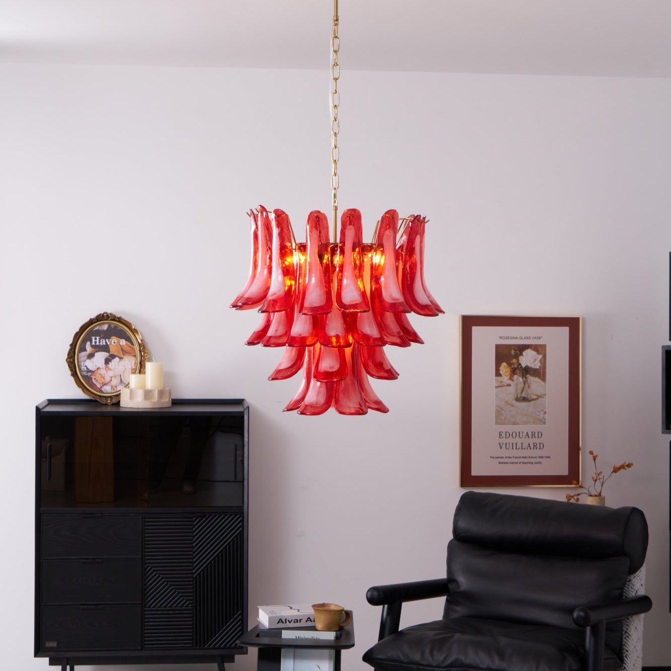 Aurora Chandelier Red Petal Glass Layered Artistic - Blowlighting