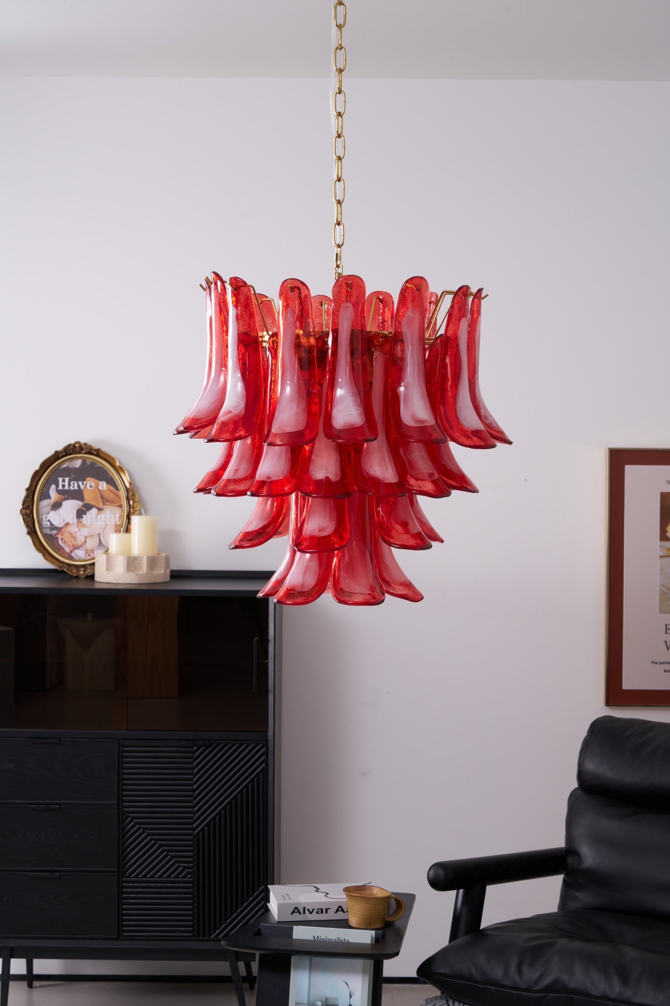 Aurora Chandelier Red Petal Glass Layered Artistic - Blowlighting