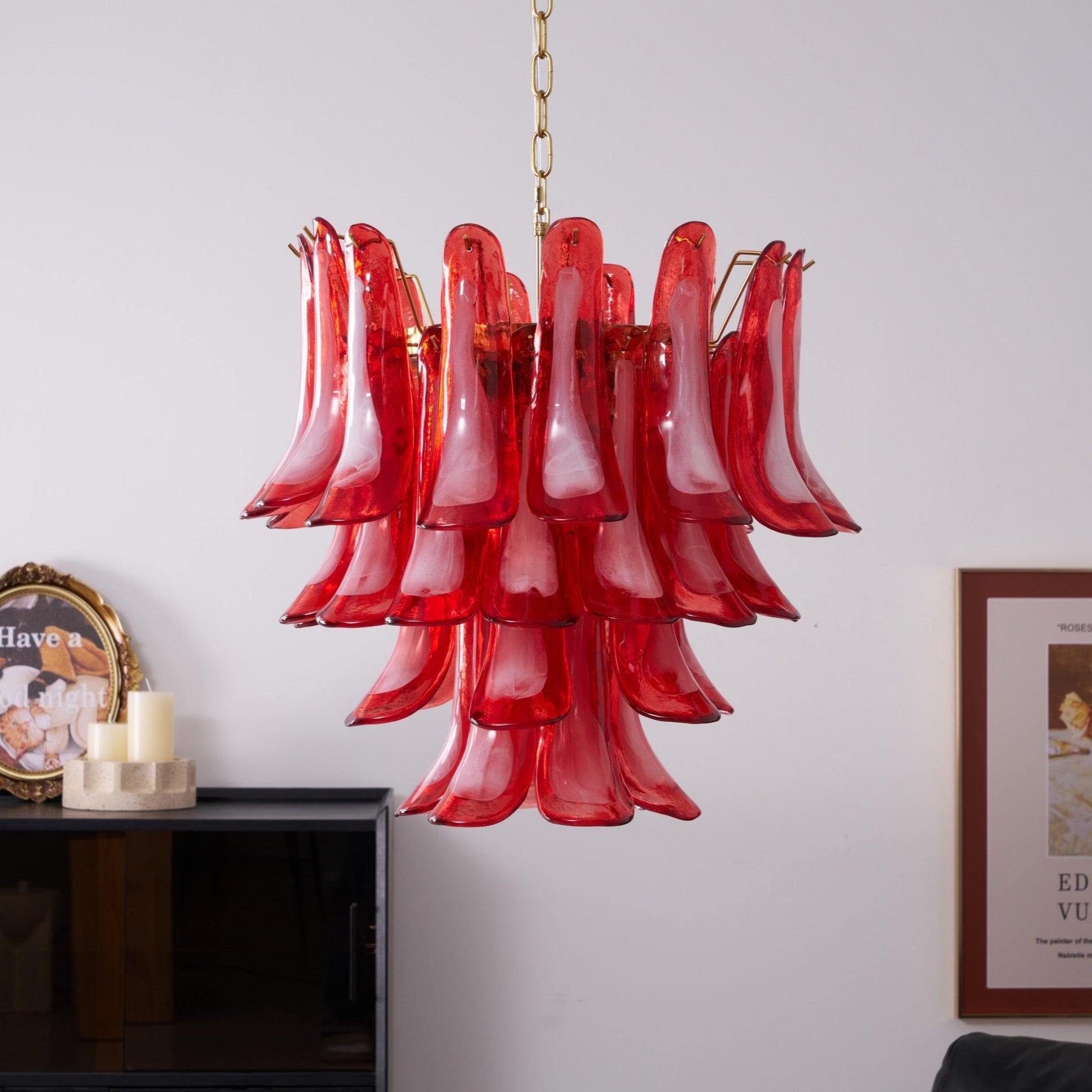 Aurora Chandelier Red Petal Glass Layered Artistic - Blowlighting