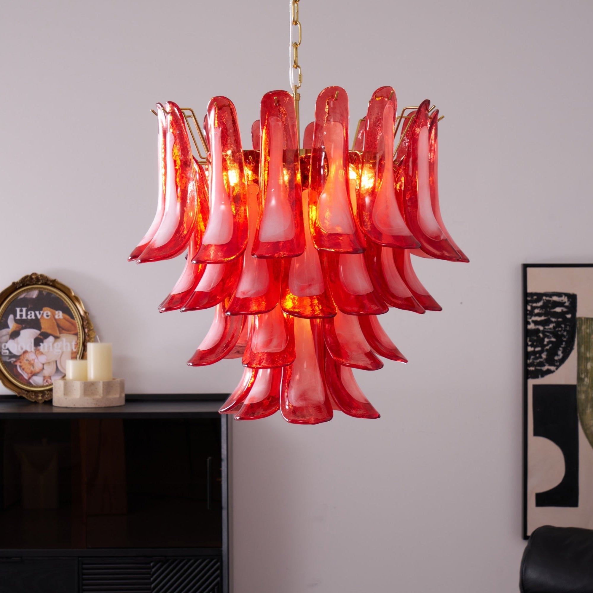 Aurora Chandelier Red Petal Glass Layered Artistic - Blowlighting