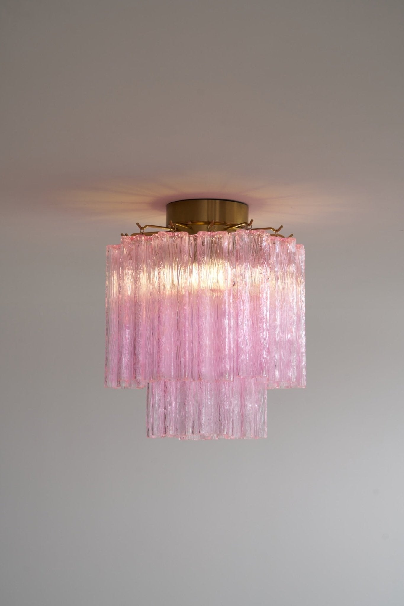 Aurora Ceiling Lamp Pink Murano Glass Tiered Modern Flush - Blowlighting