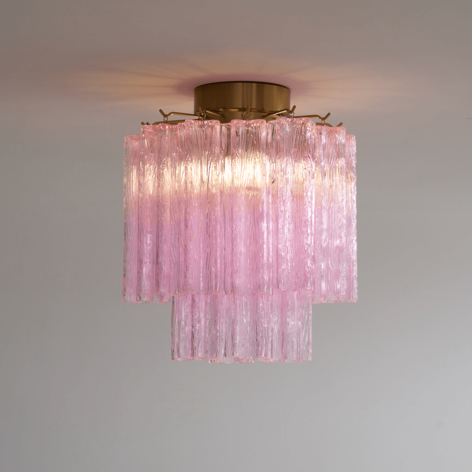Aurora Ceiling Lamp Pink Murano Glass Tiered Modern Flush - Blowlighting