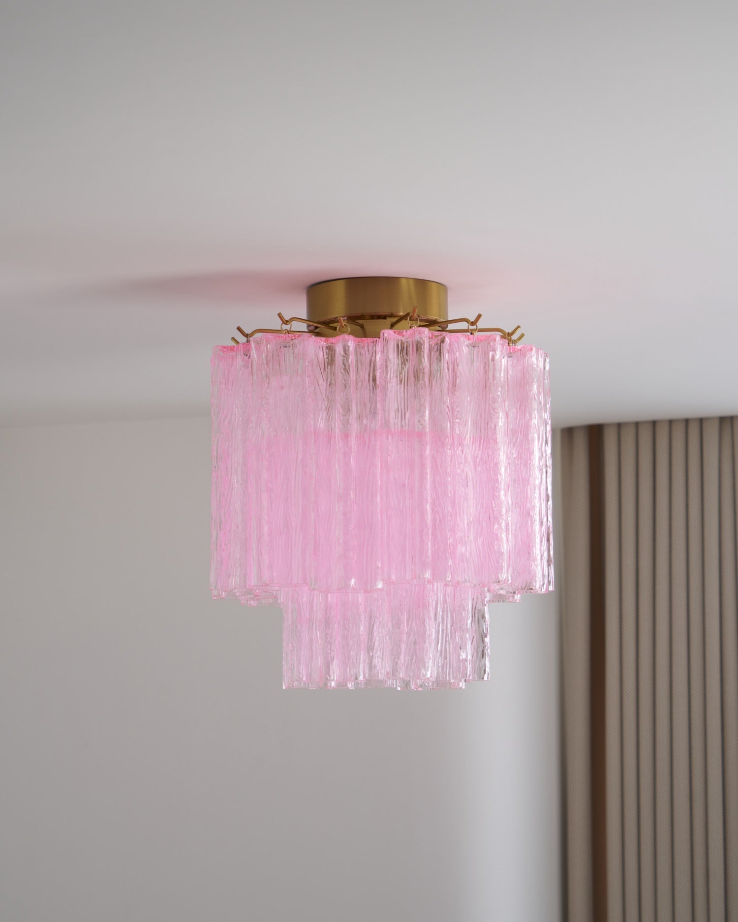 Aurora Ceiling Lamp Pink Murano Glass Tiered Modern Flush - Blowlighting