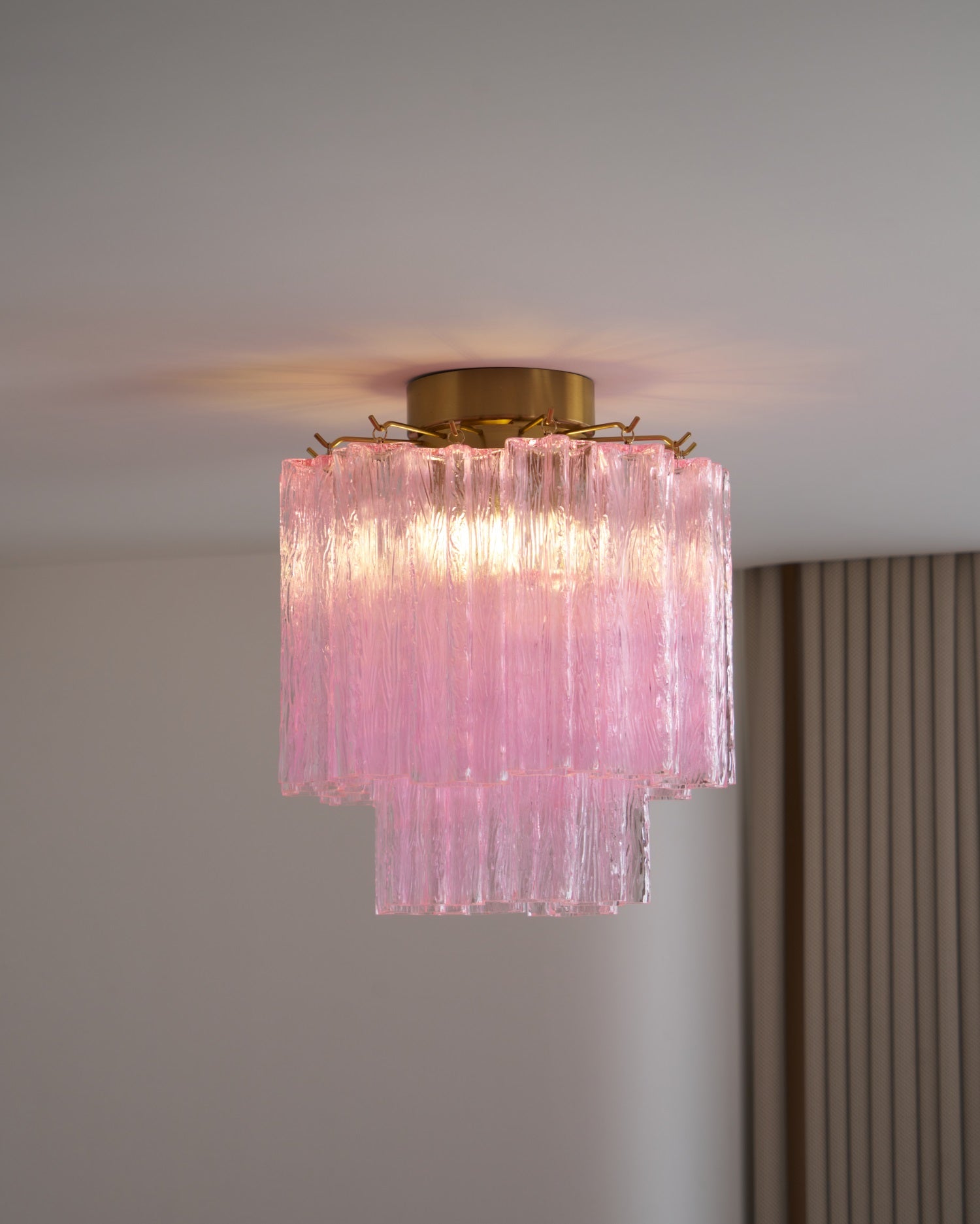 Aurora Ceiling Lamp Pink Murano Glass Tiered Modern Flush - Blowlighting