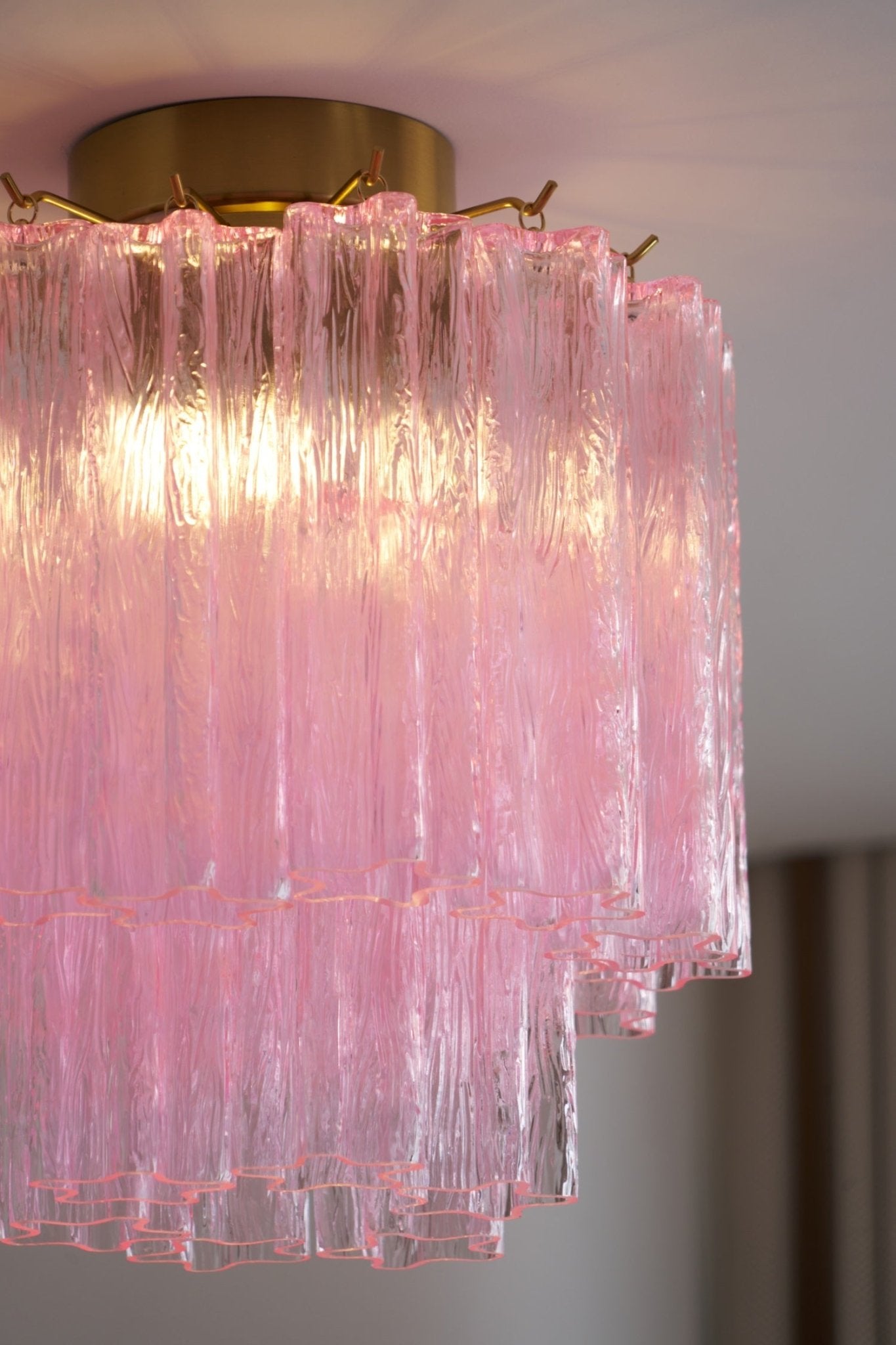 Aurora Ceiling Lamp Pink Murano Glass Tiered Modern Flush - Blowlighting