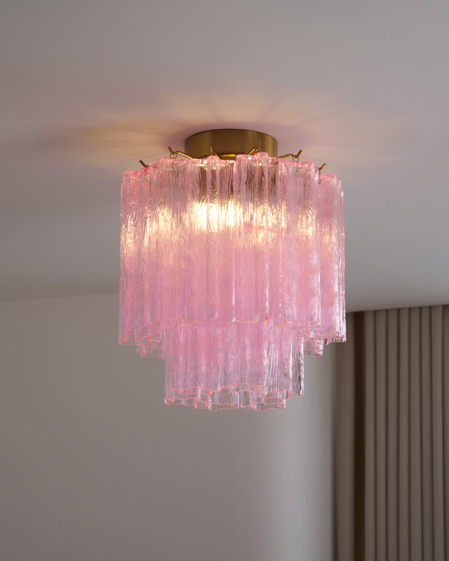Aurora Ceiling Lamp Pink Murano Glass Tiered Modern Flush - Blowlighting