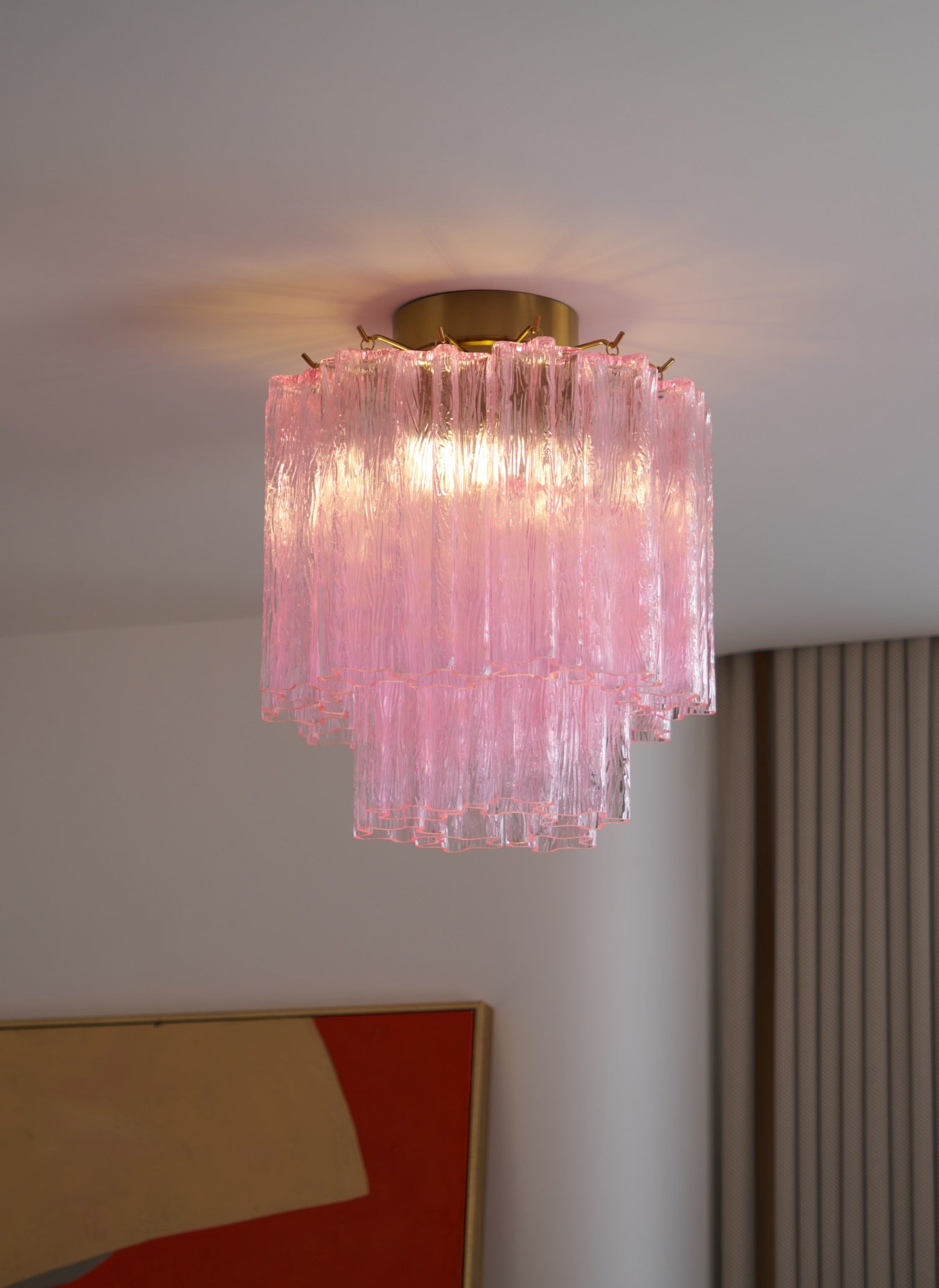 Aurora Ceiling Lamp Pink Murano Glass Tiered Modern Flush - Blowlighting