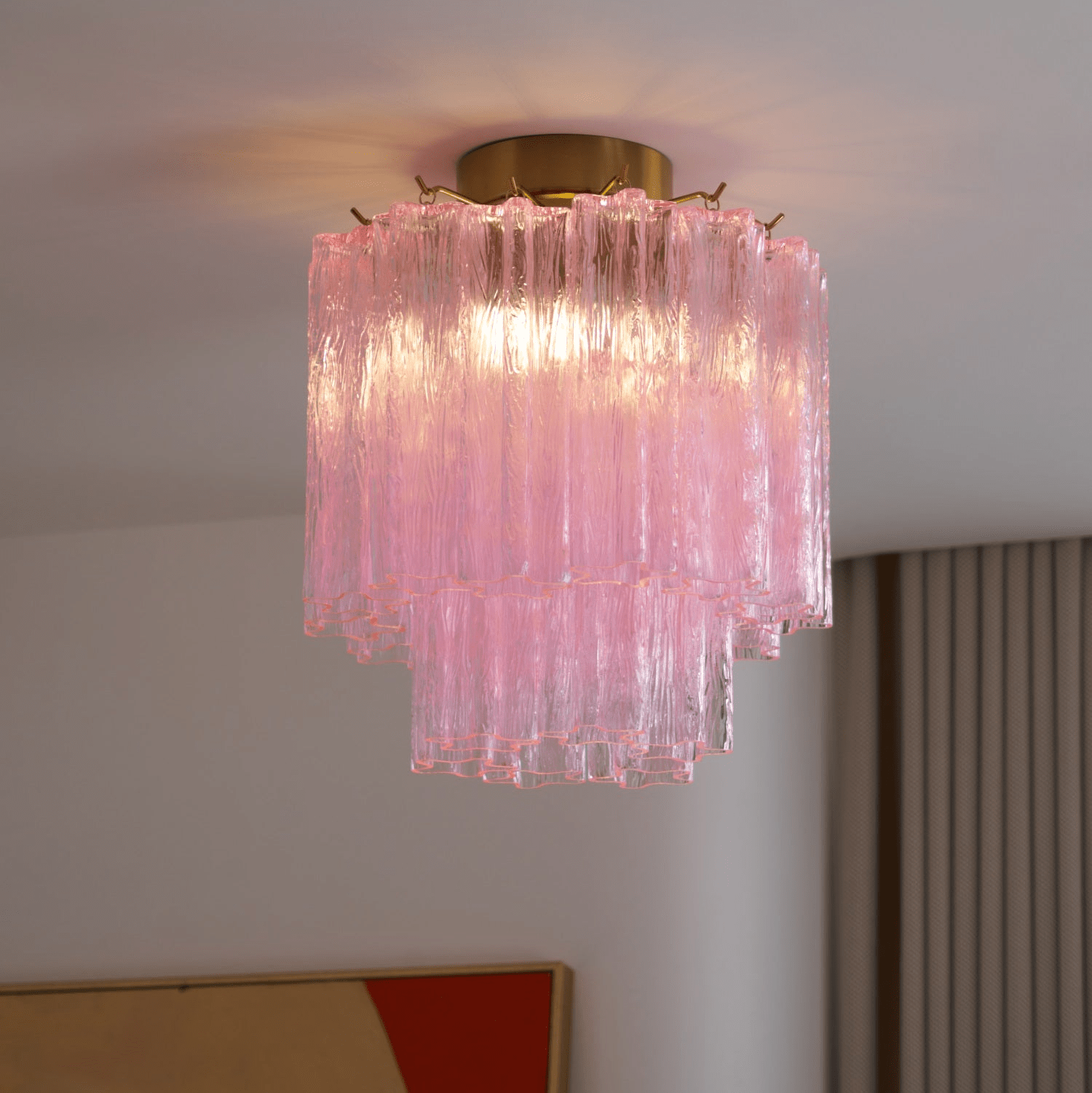 Aurora Ceiling Lamp Pink Murano Glass Tiered Modern Flush - Blowlighting