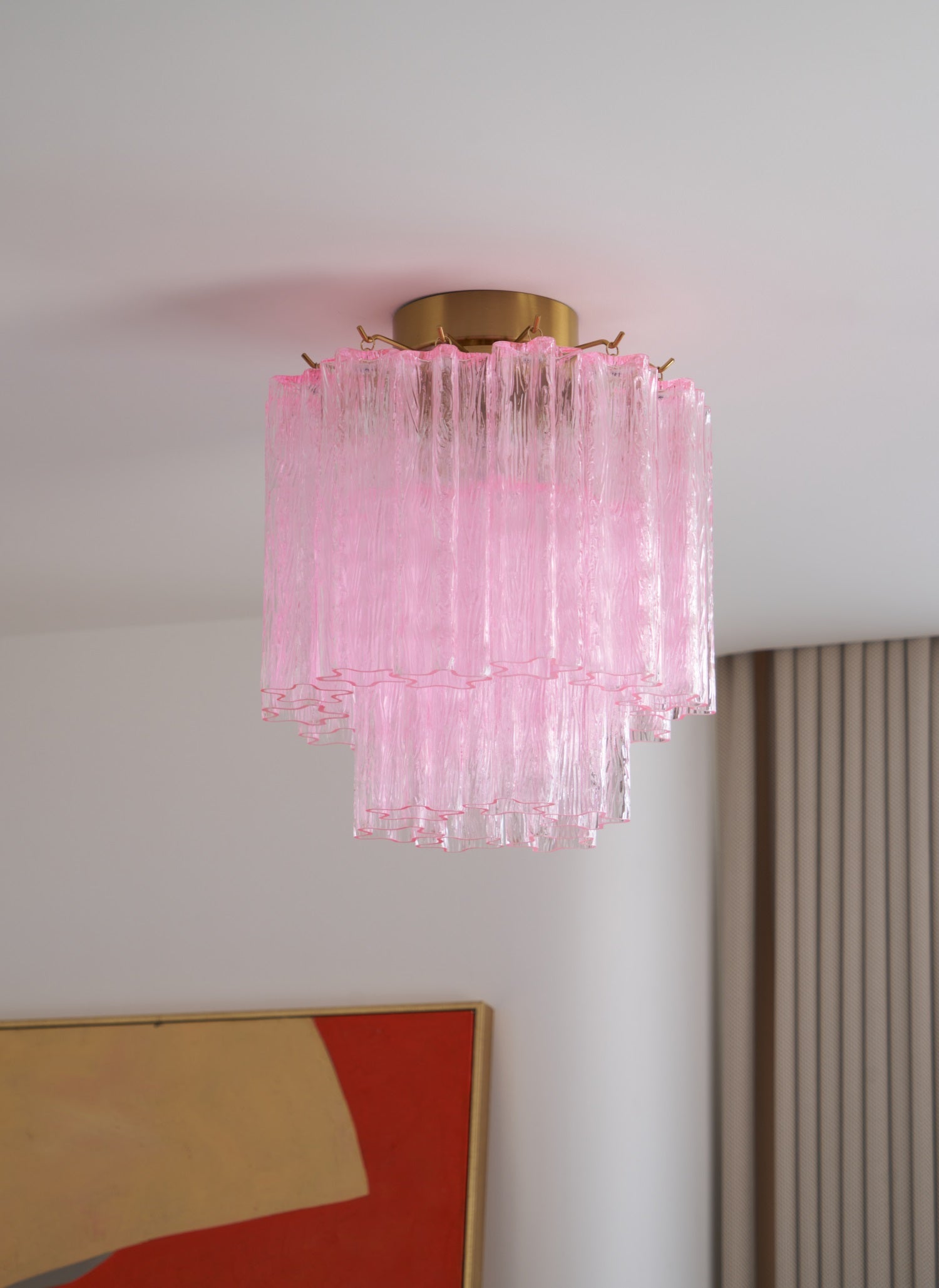 Aurora Ceiling Lamp Pink Murano Glass Tiered Modern Flush - Blowlighting
