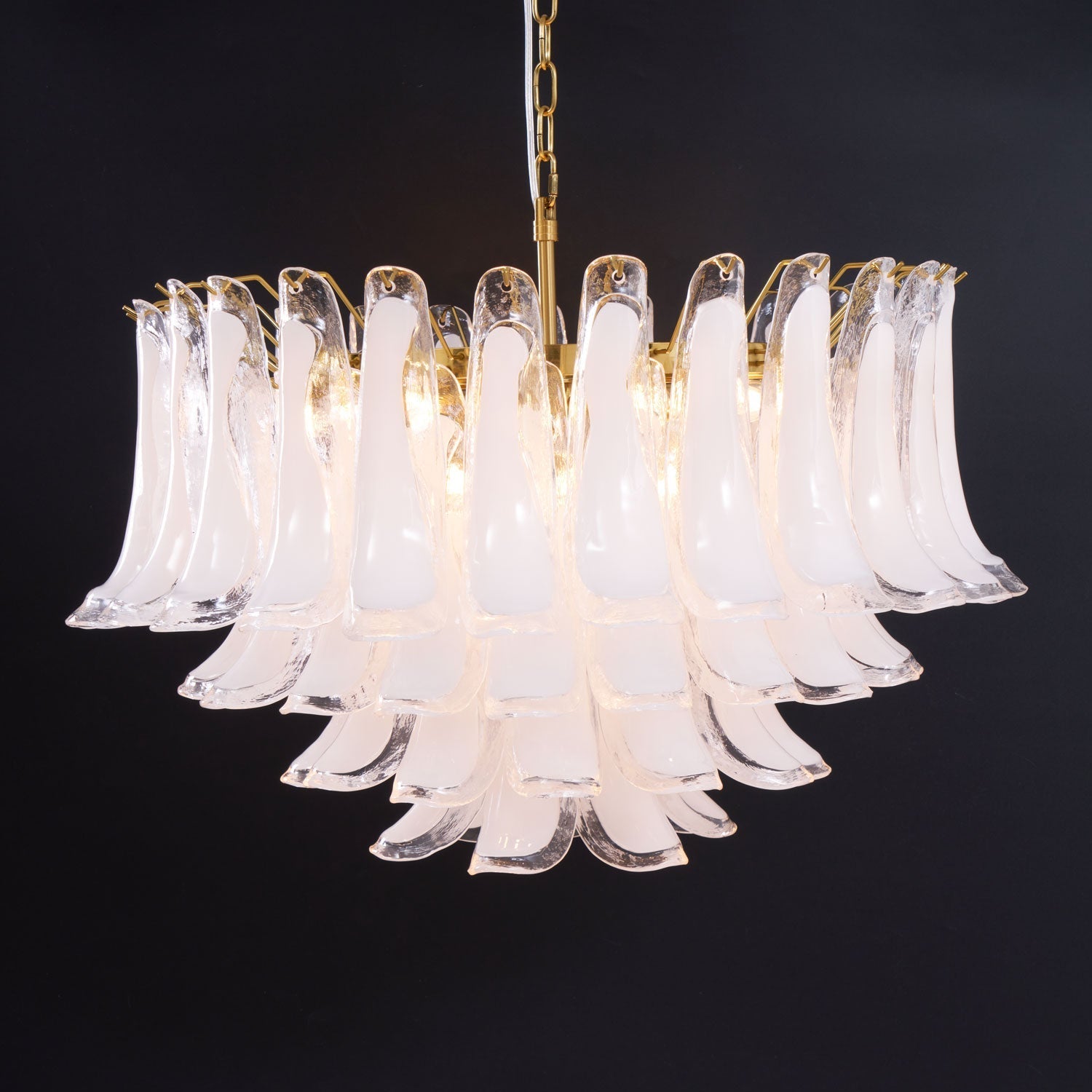 Aurora Chandelier Pink Glass Leaf Layered Floral Glamour - Blowlighting