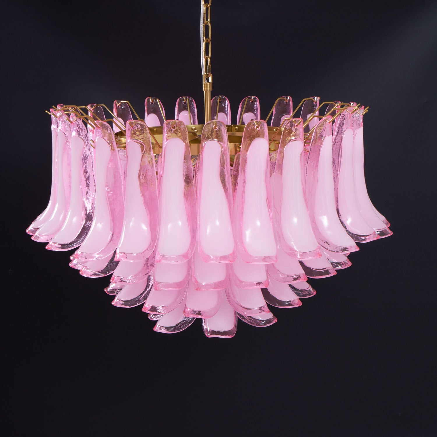 Aurora Chandelier Pink Glass Leaf Layered Floral Glamour - Blowlighting