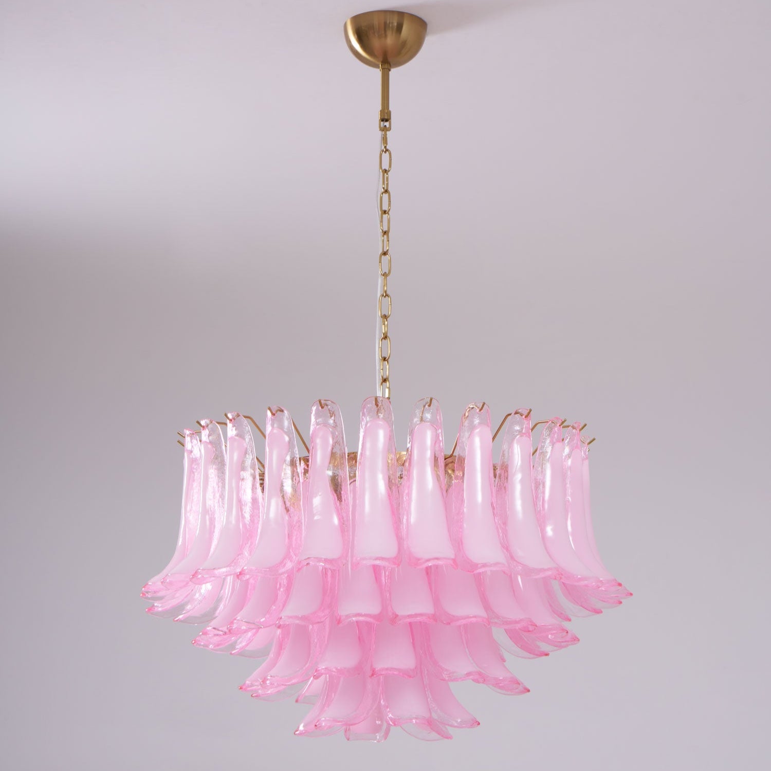 Aurora Chandelier Pink Glass Leaf Layered Floral Glamour - Blowlighting