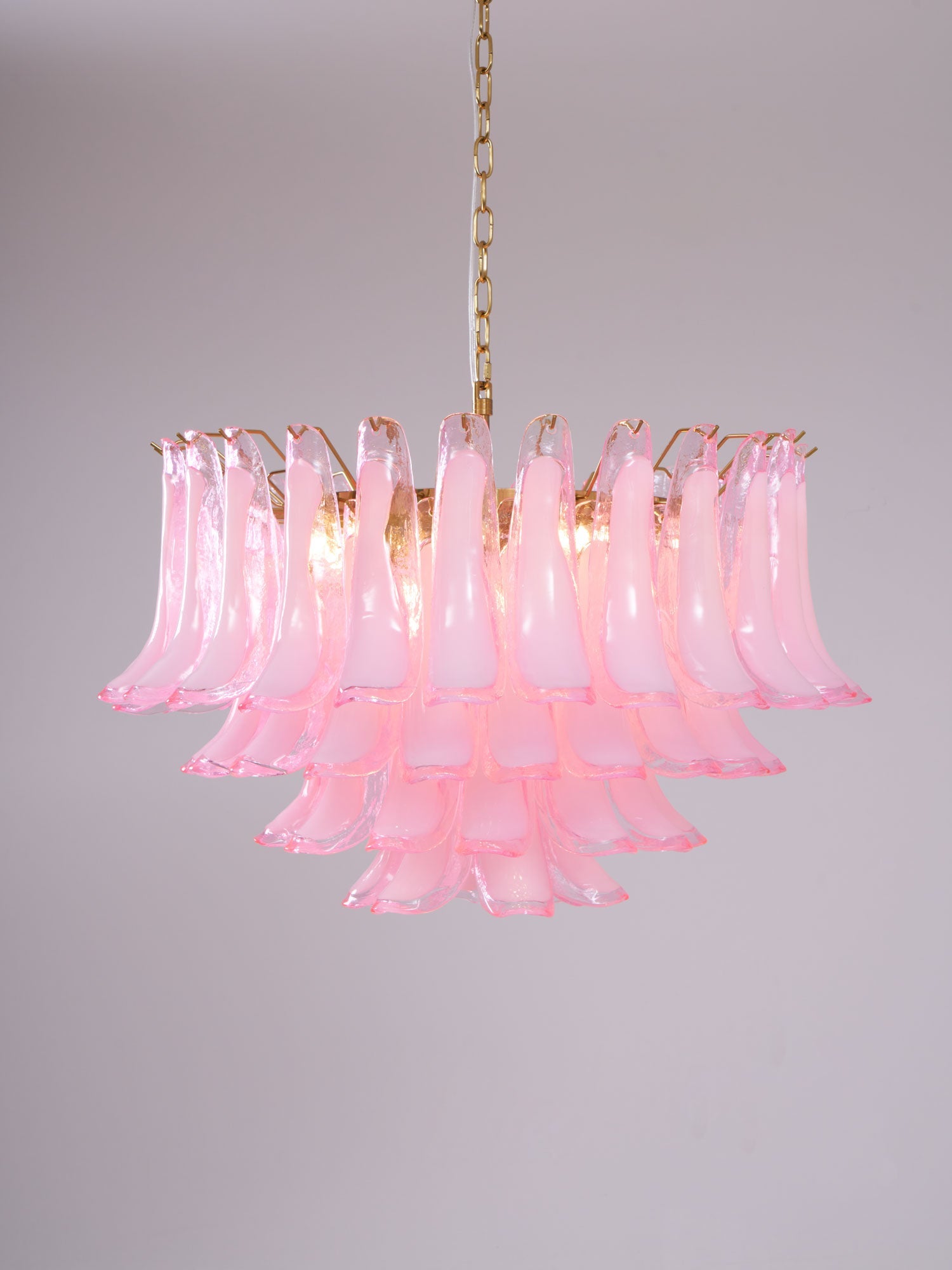 Aurora Chandelier Pink Glass Leaf Layered Floral Glamour - Blowlighting