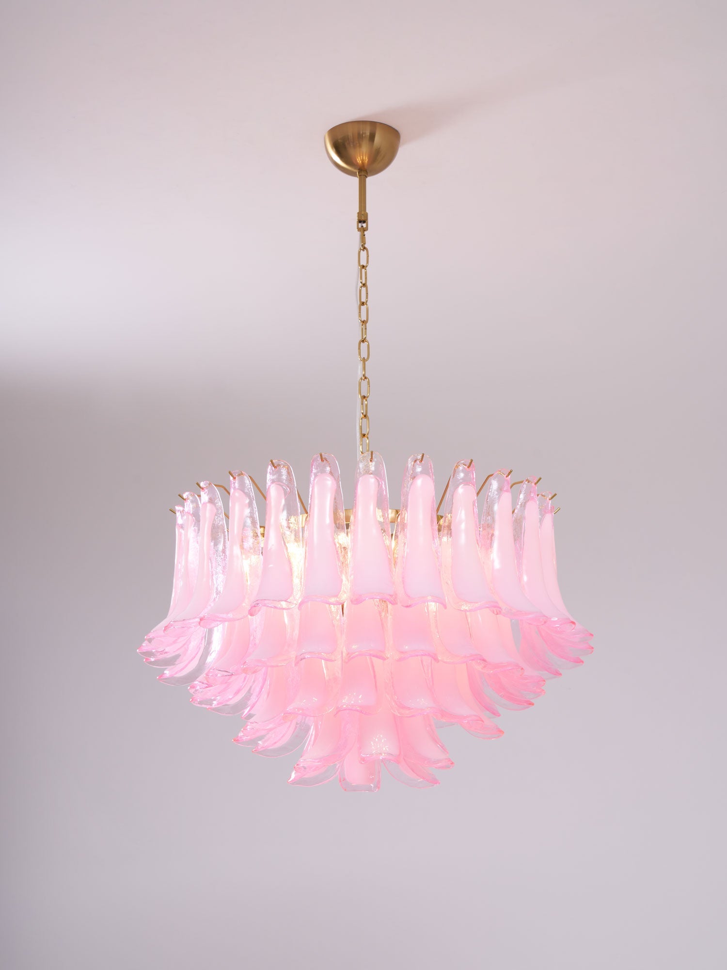 Aurora Chandelier Pink Glass Leaf Layered Floral Glamour - Blowlighting