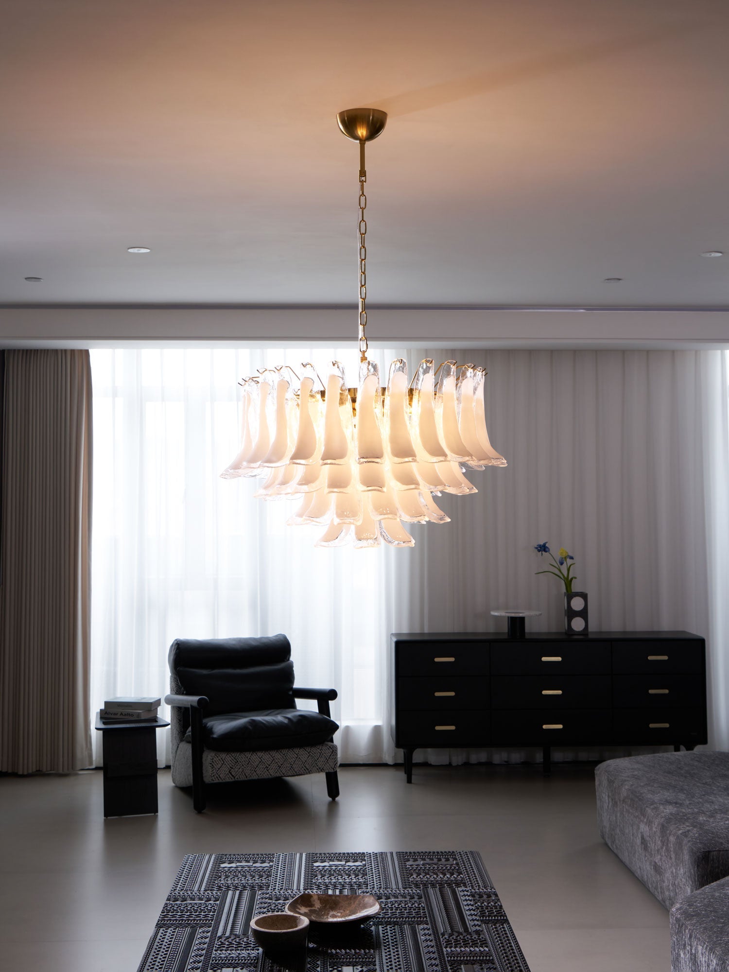 Aurora Chandelier Pink Glass Leaf Layered Floral Glamour - Blowlighting