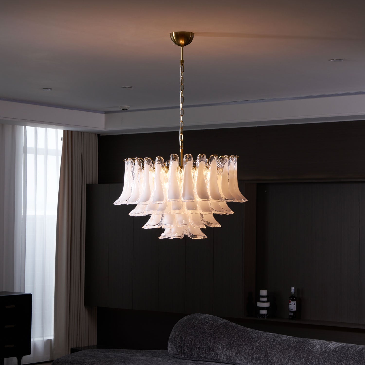 Aurora Chandelier Pink Glass Leaf Layered Floral Glamour - Blowlighting
