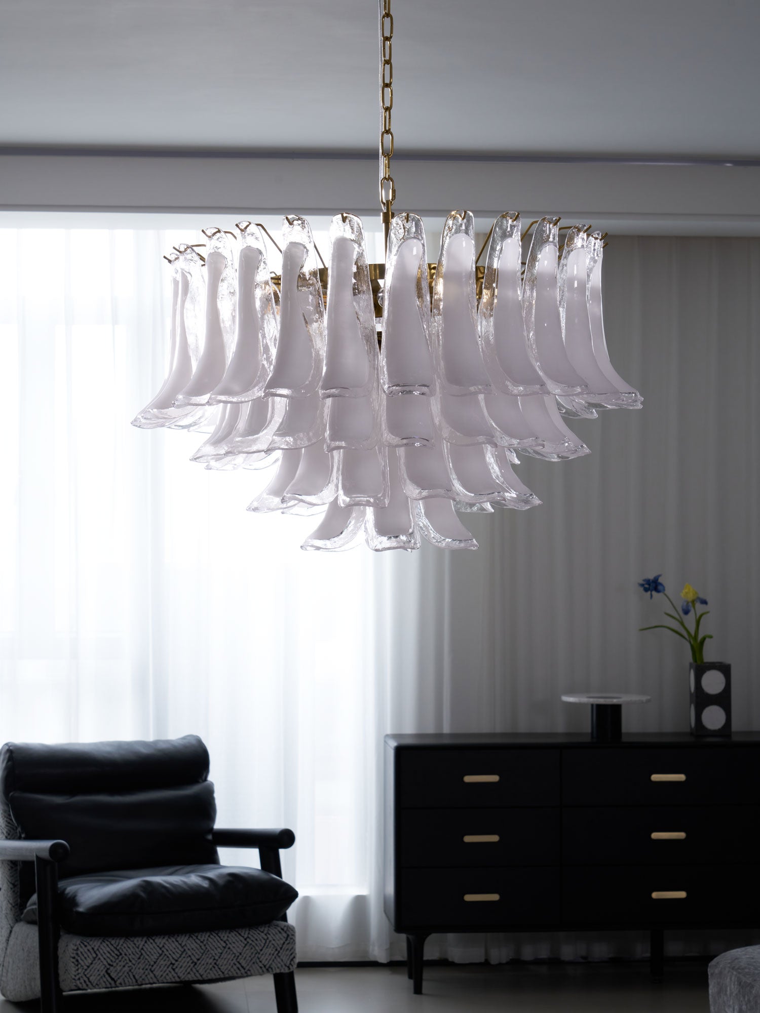 Aurora Chandelier Pink Glass Leaf Layered Floral Glamour - Blowlighting