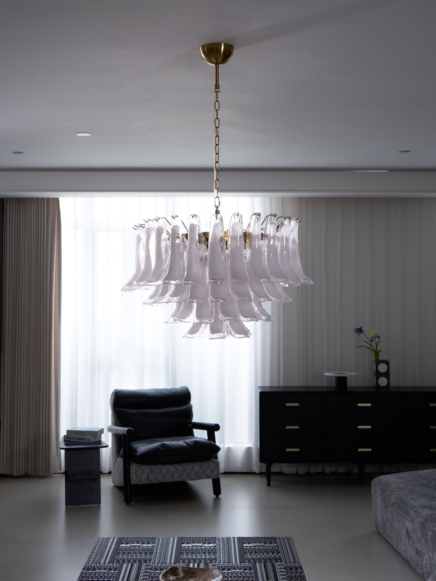 Aurora Chandelier Pink Glass Leaf Layered Floral Glamour - Blowlighting