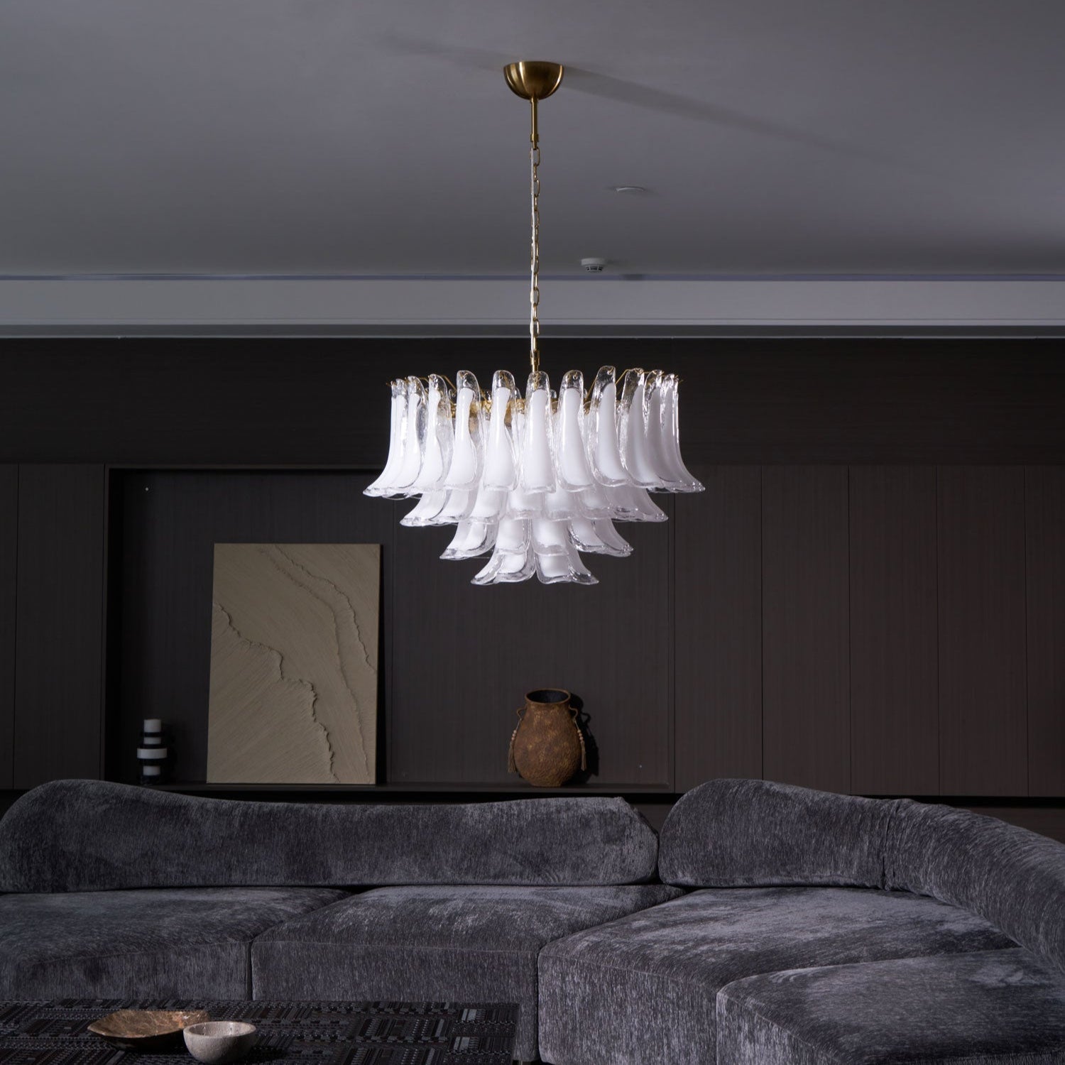 Aurora Chandelier Pink Glass Leaf Layered Floral Glamour - Blowlighting