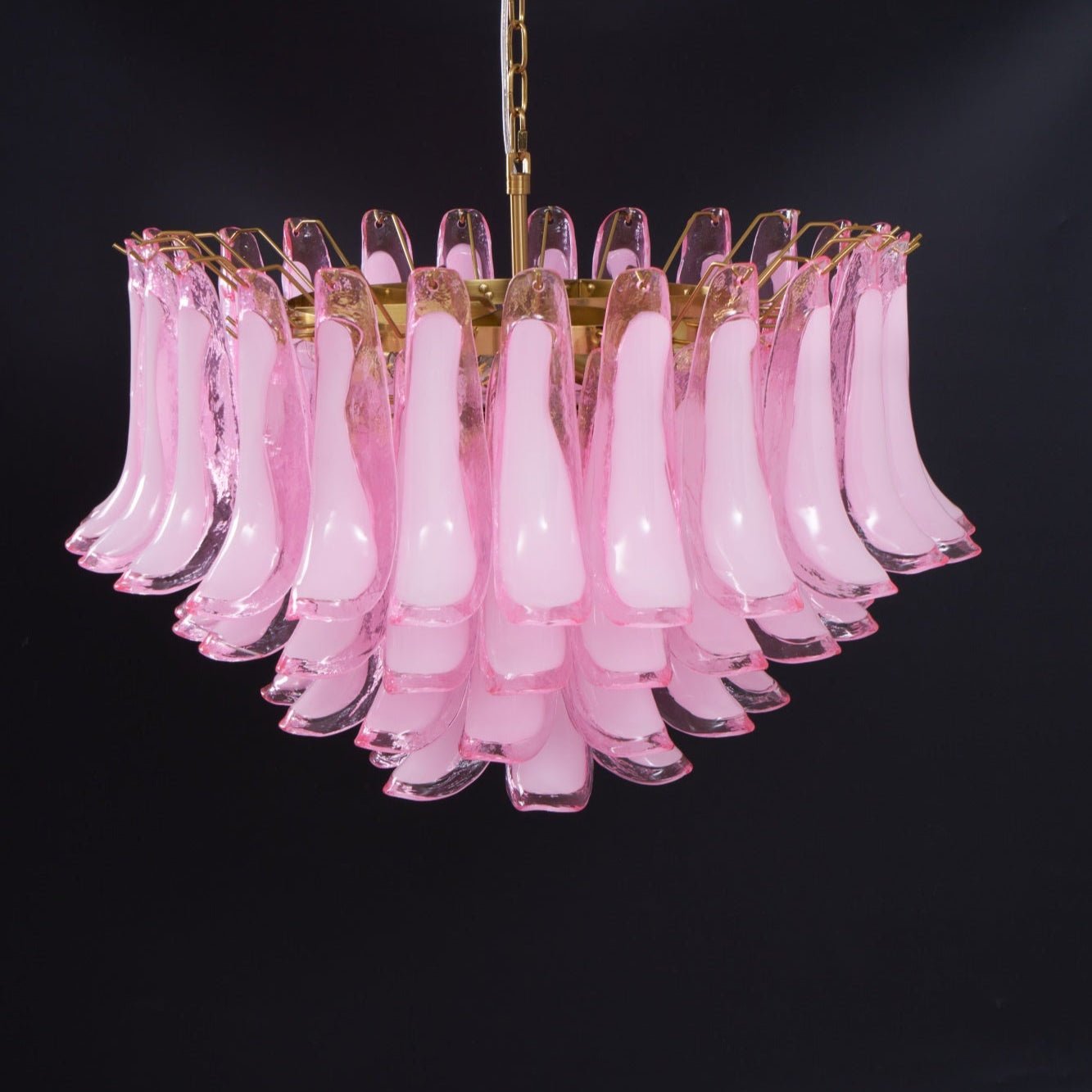 Aurora Chandelier Pink Glass Leaf Layered Floral Glamour - Blowlighting