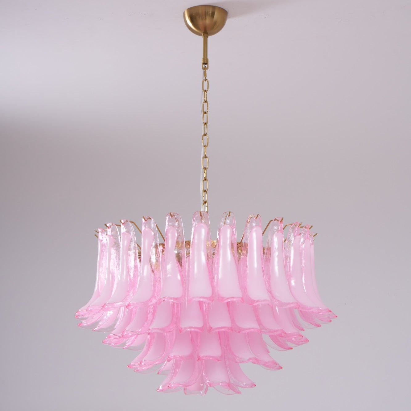 Aurora Chandelier Pink Glass Leaf Layered Floral Glamour - Blowlighting